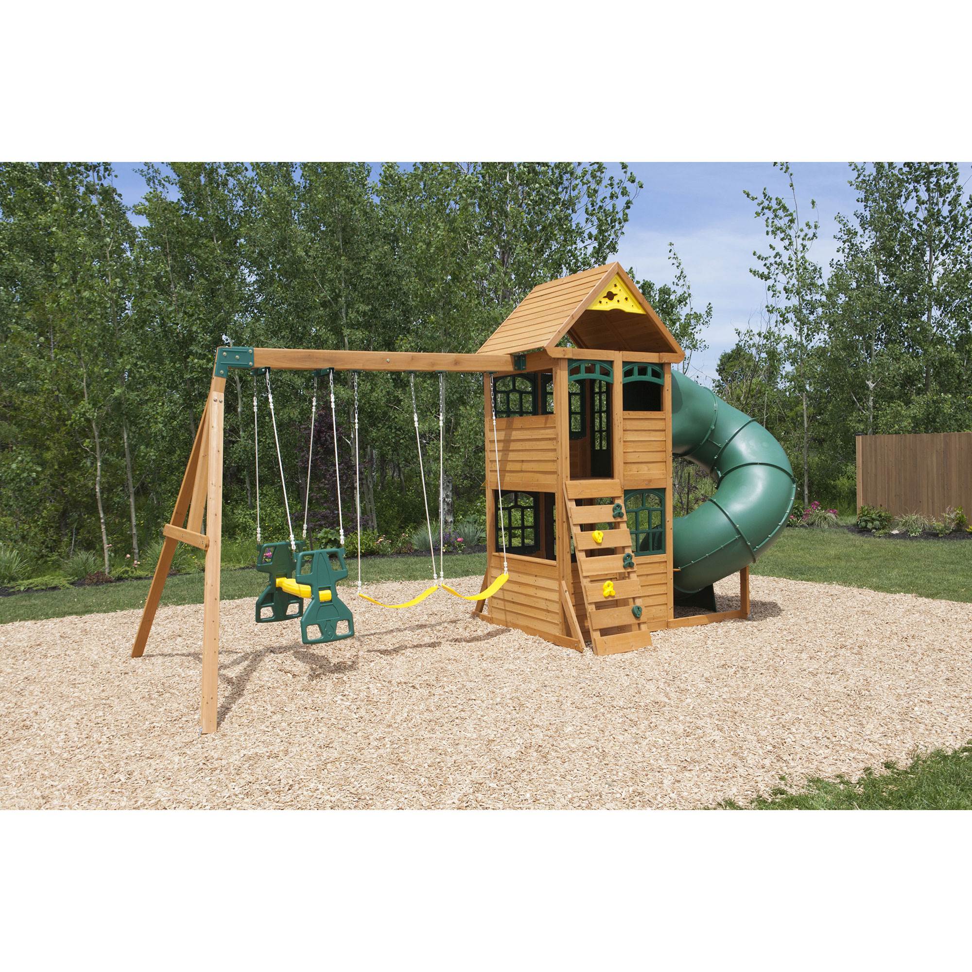 Kidkraft Cloverdale Wooden Backyard Outdoor Slide and Swing Playset Playground