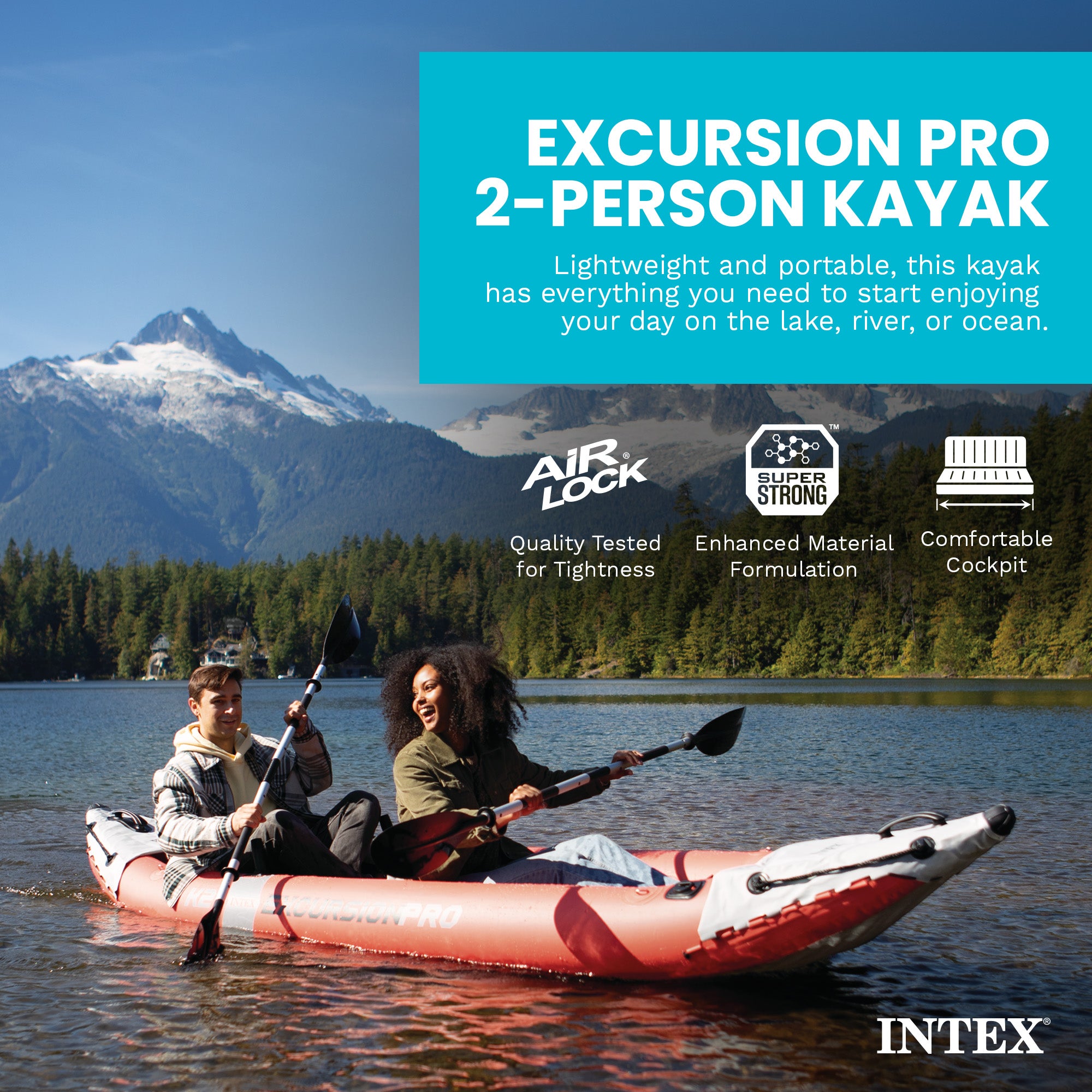 Intex Excursion Pro Inflatable 2 Person Vinyl Kayak with 2 Oars and Pump, Red