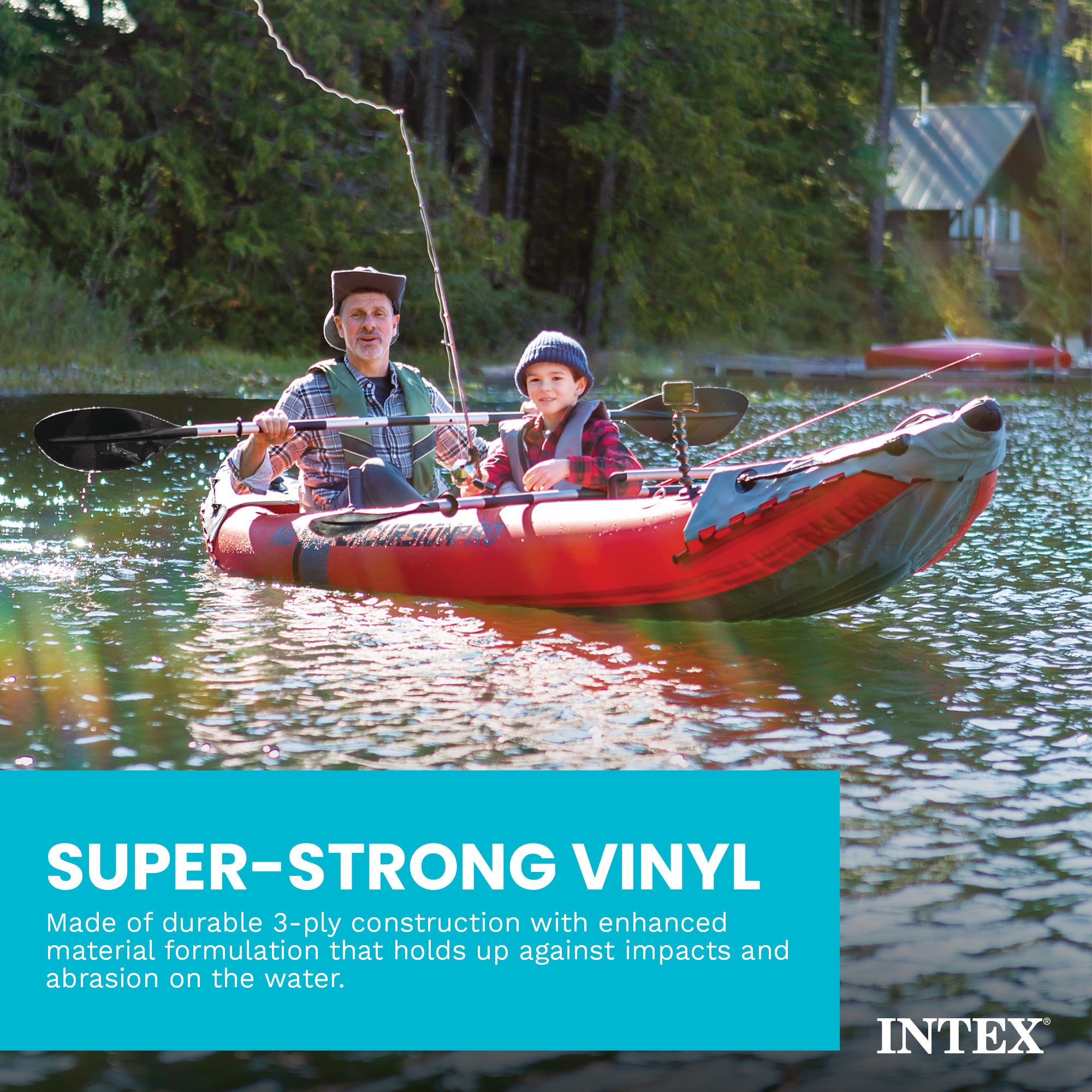 Intex Excursion Pro Inflatable 2 Person Vinyl Kayak with 2 Oars and Pump, Red
