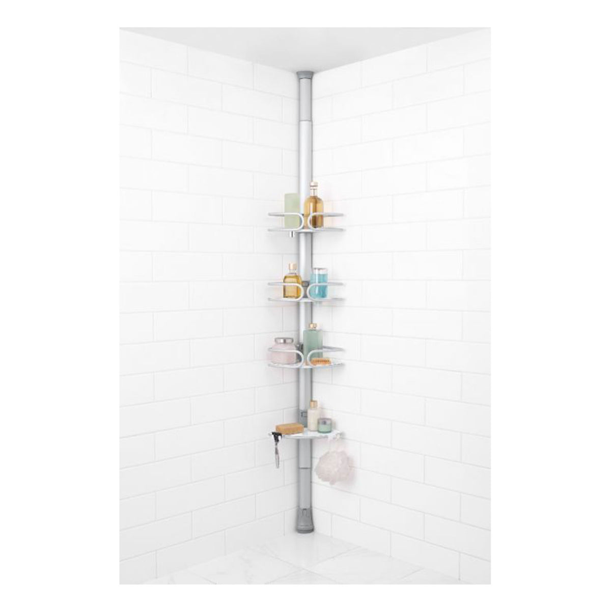 OXO Good Grips Quick-Extend Aluminum Pole Shower 4-Shelf Bath Caddy Silver(Used)