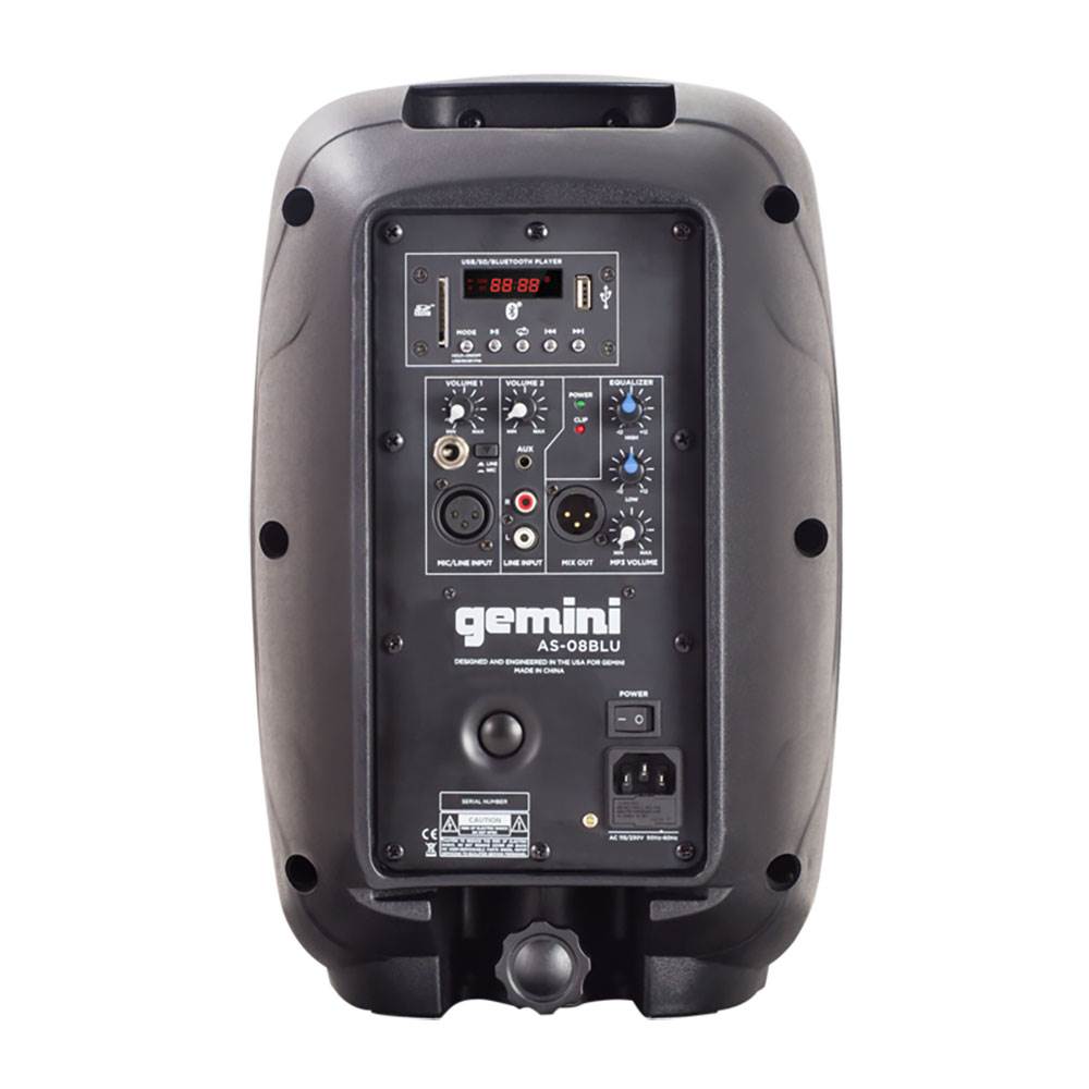Gemini AS-08BLU 8 Inch Active Powered Bluetooth PA Loudspeaker (Open Box)