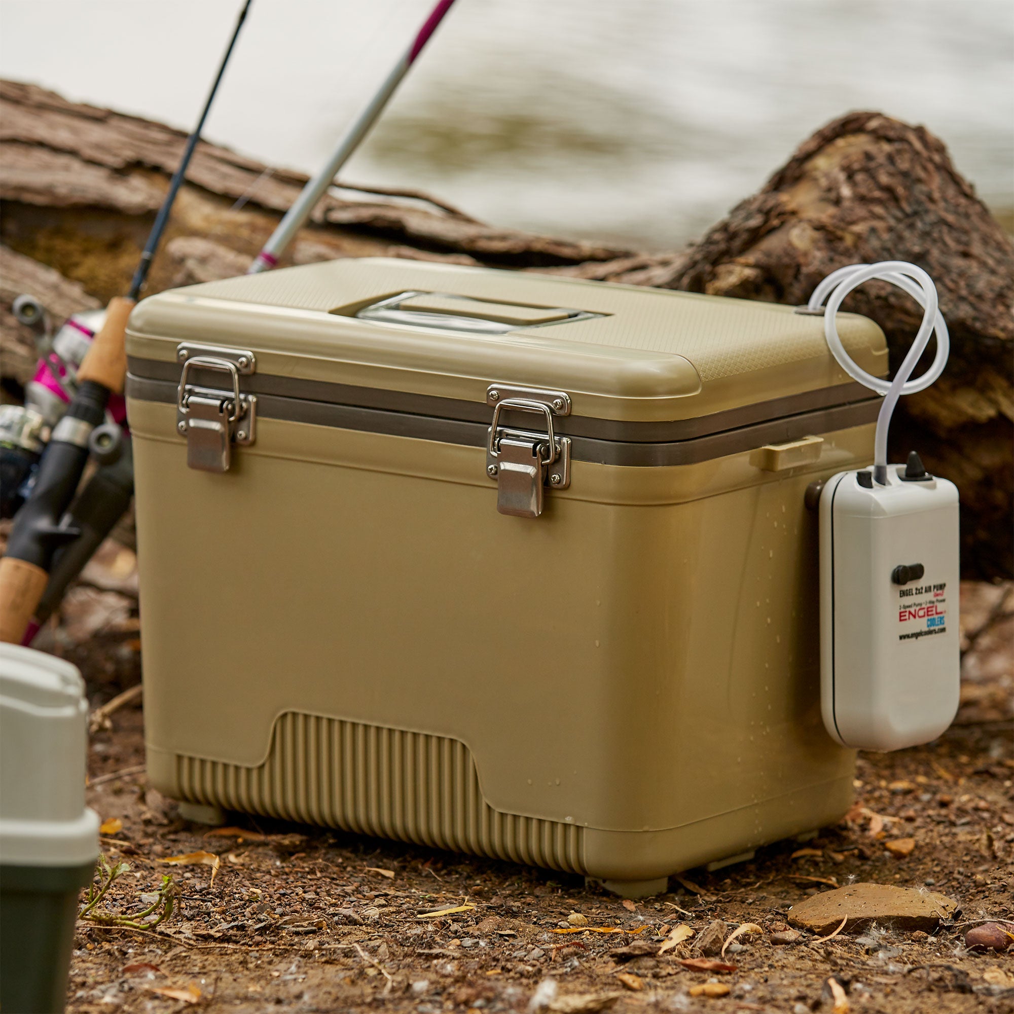 Engel 13 Quart Live Bait Fishing Outdoor Cooler With Water Pump, Tan (Used)