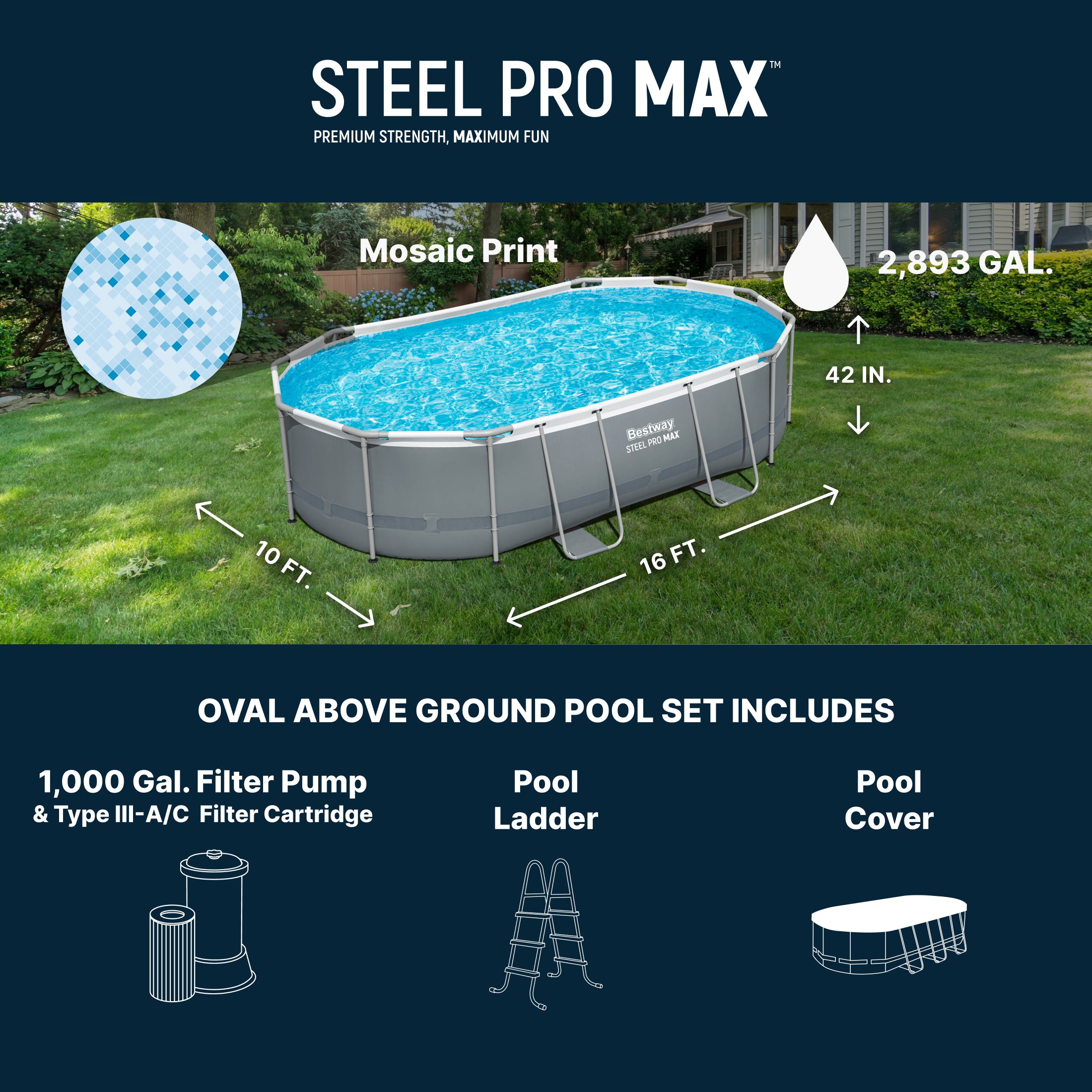 Bestway Power Steel 16 x 10-Foot Metal Above Ground Pool Set with Pump(Open Box)