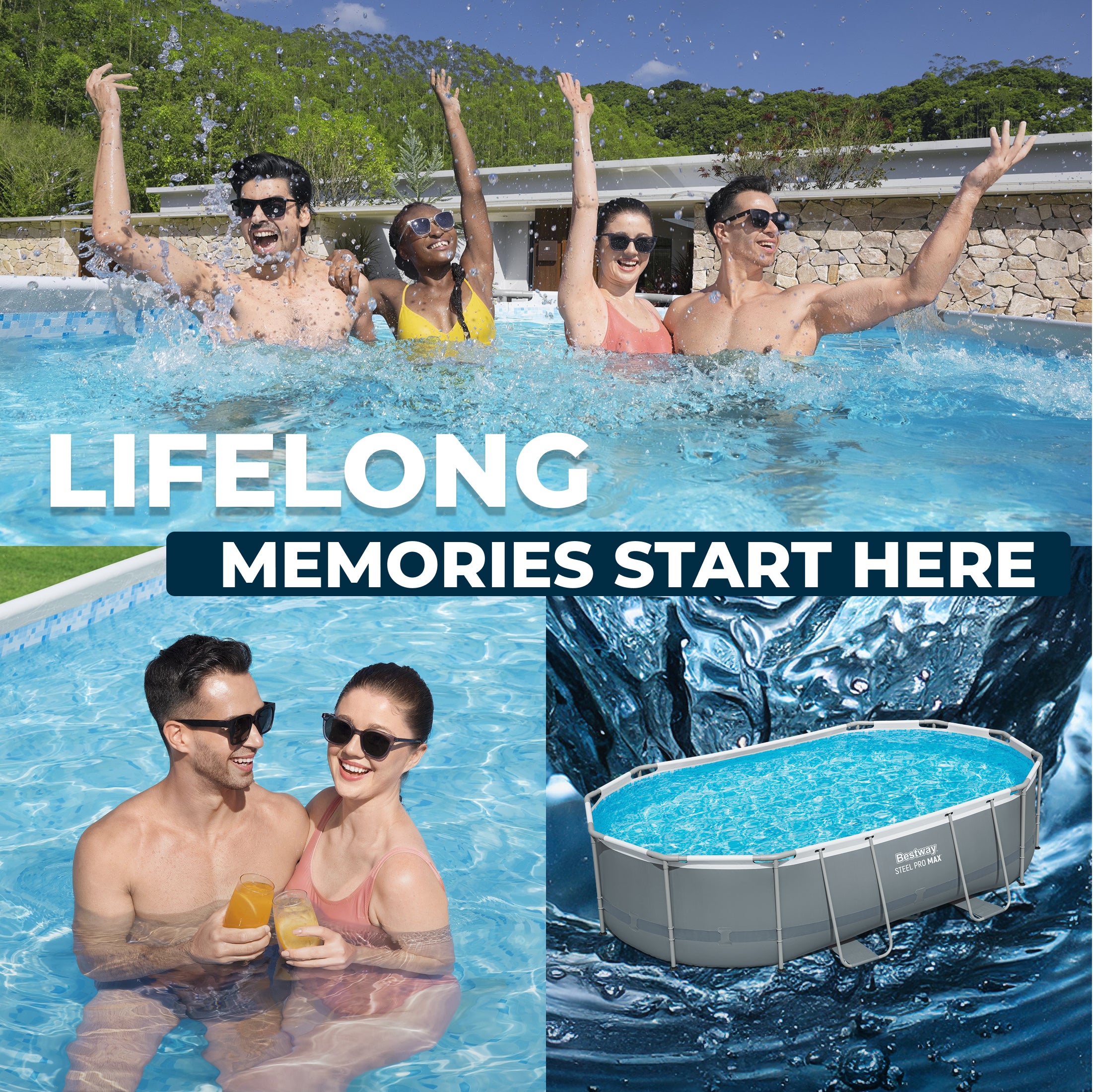 Bestway Steel Pro MAX 16' x 10' x 42" Oval Above Ground Swimming Pool Set - VMInnovations