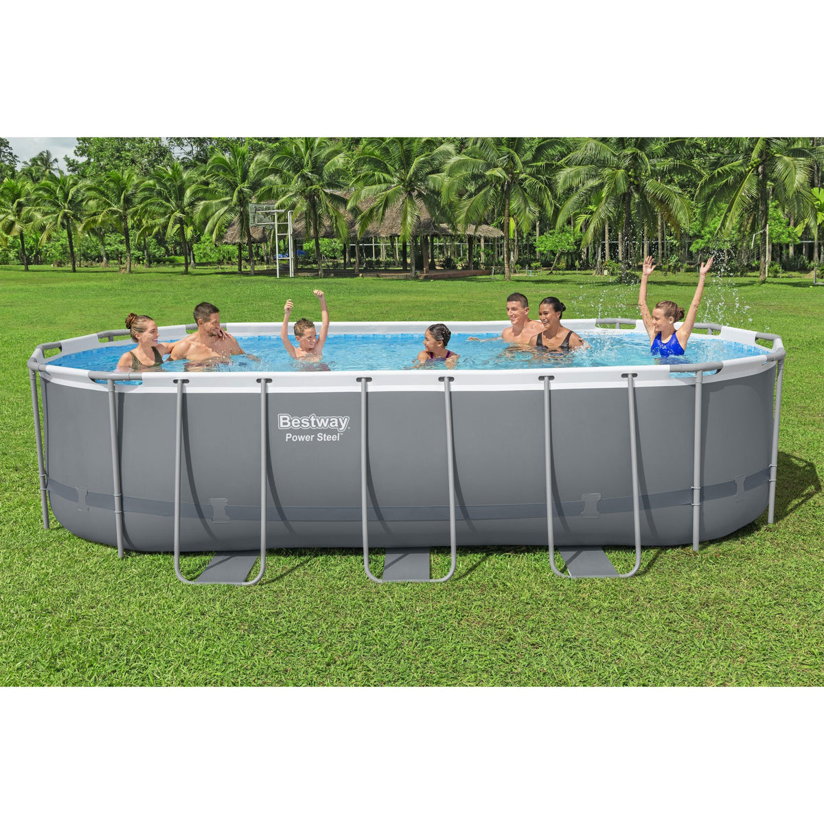 Bestway Power Steel 18ft x 9ft x 48in Above Ground Swimming Pool Set with Pump