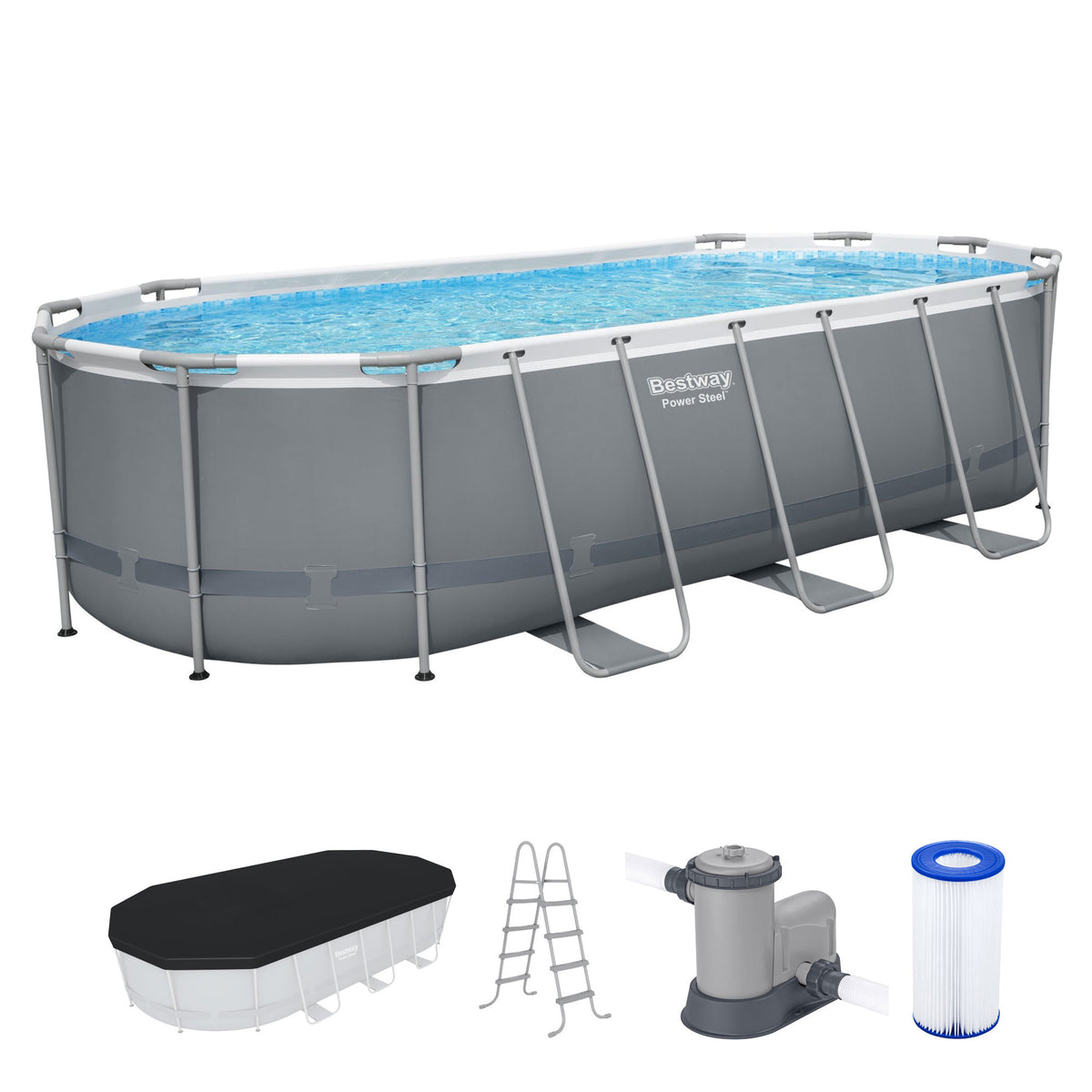 Bestway Power Steel 18ft x 9ft x 48in Swimming Pool Set with Pump (For Parts)