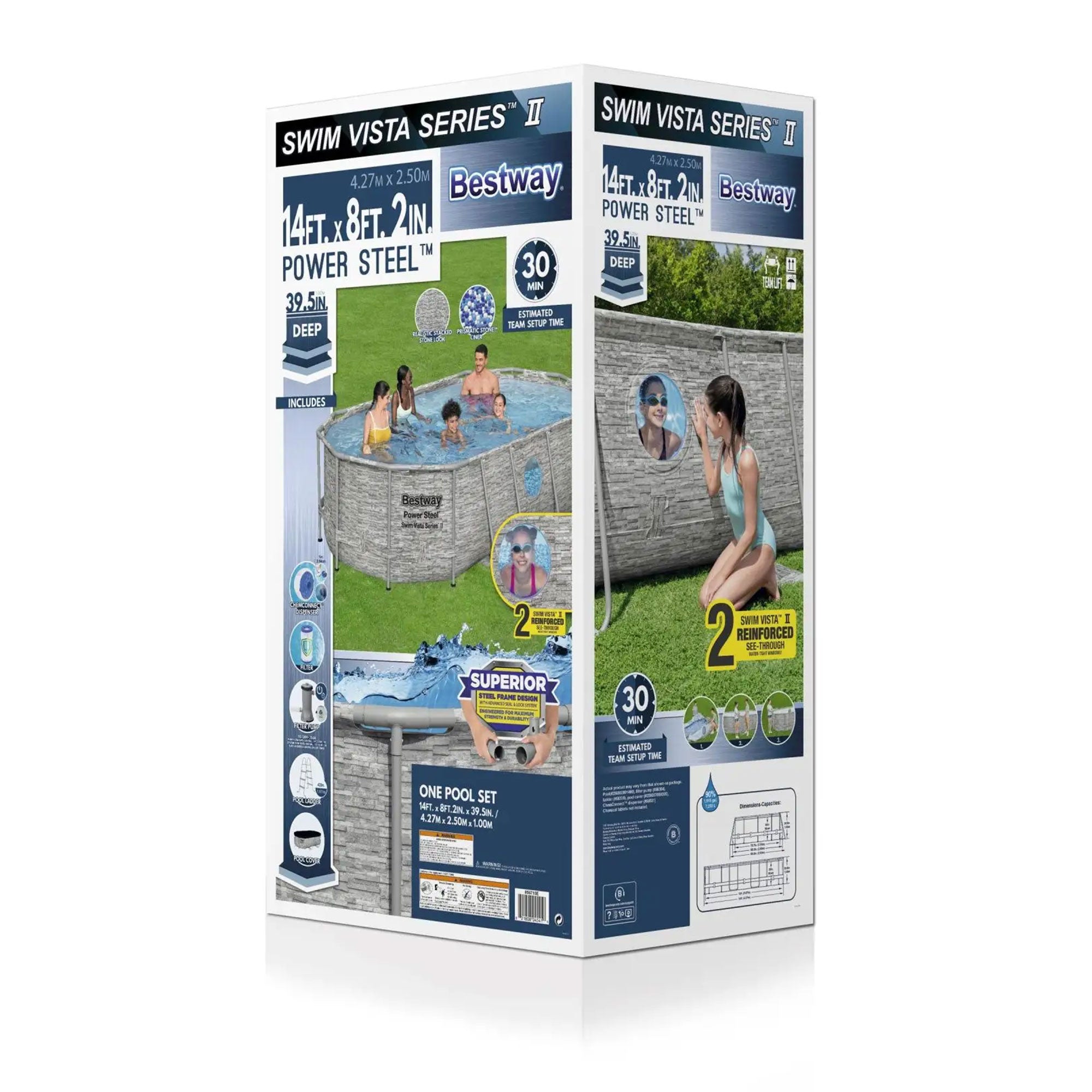 Bestway 14 Foot x 39.6 Inch Power Swim Vista Pool with Pump and AquaCrawl Vacuum