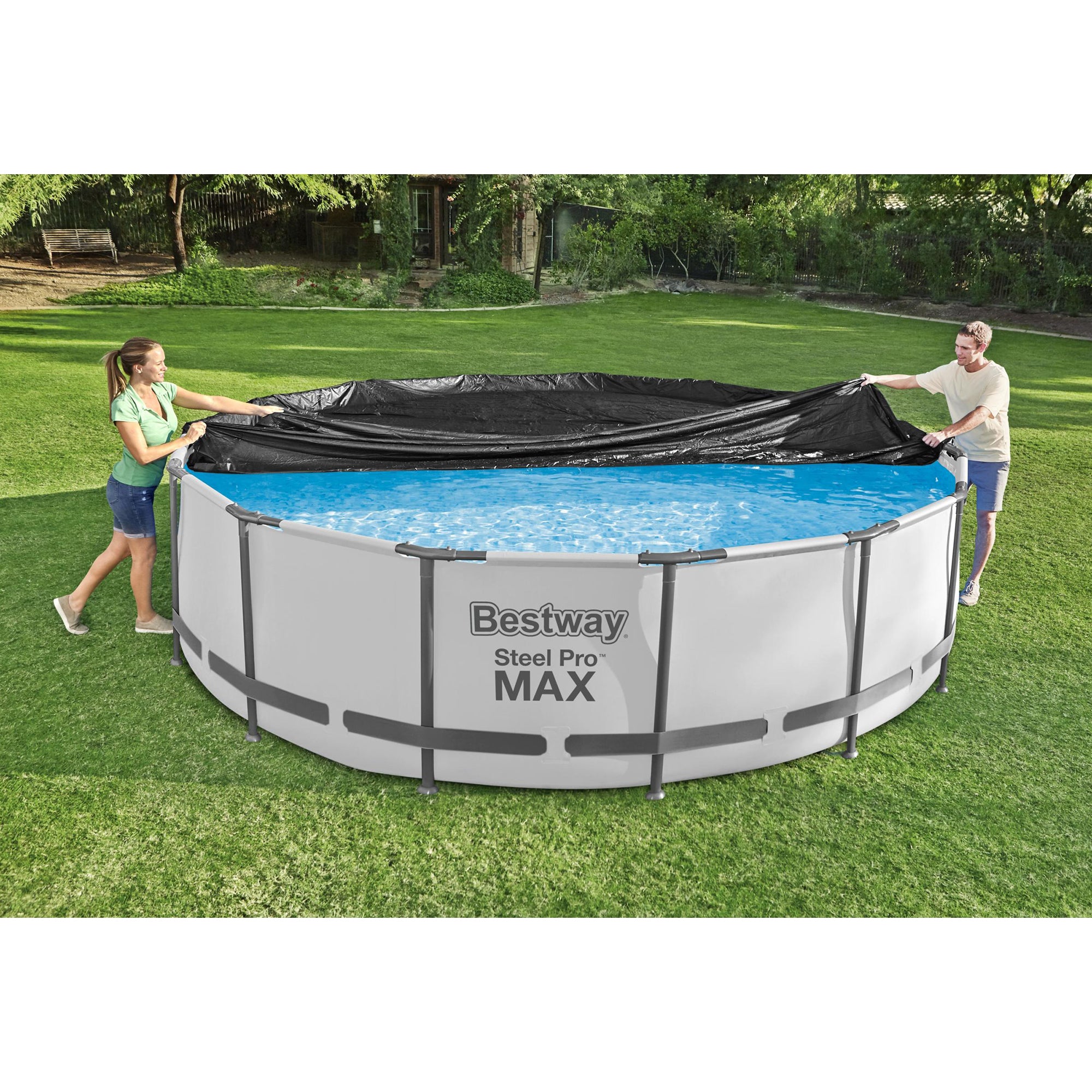 Bestway Flowclear 15' Round Pool Cover for Pools (Pool Cover Only) (Open Box) - VMInnovations