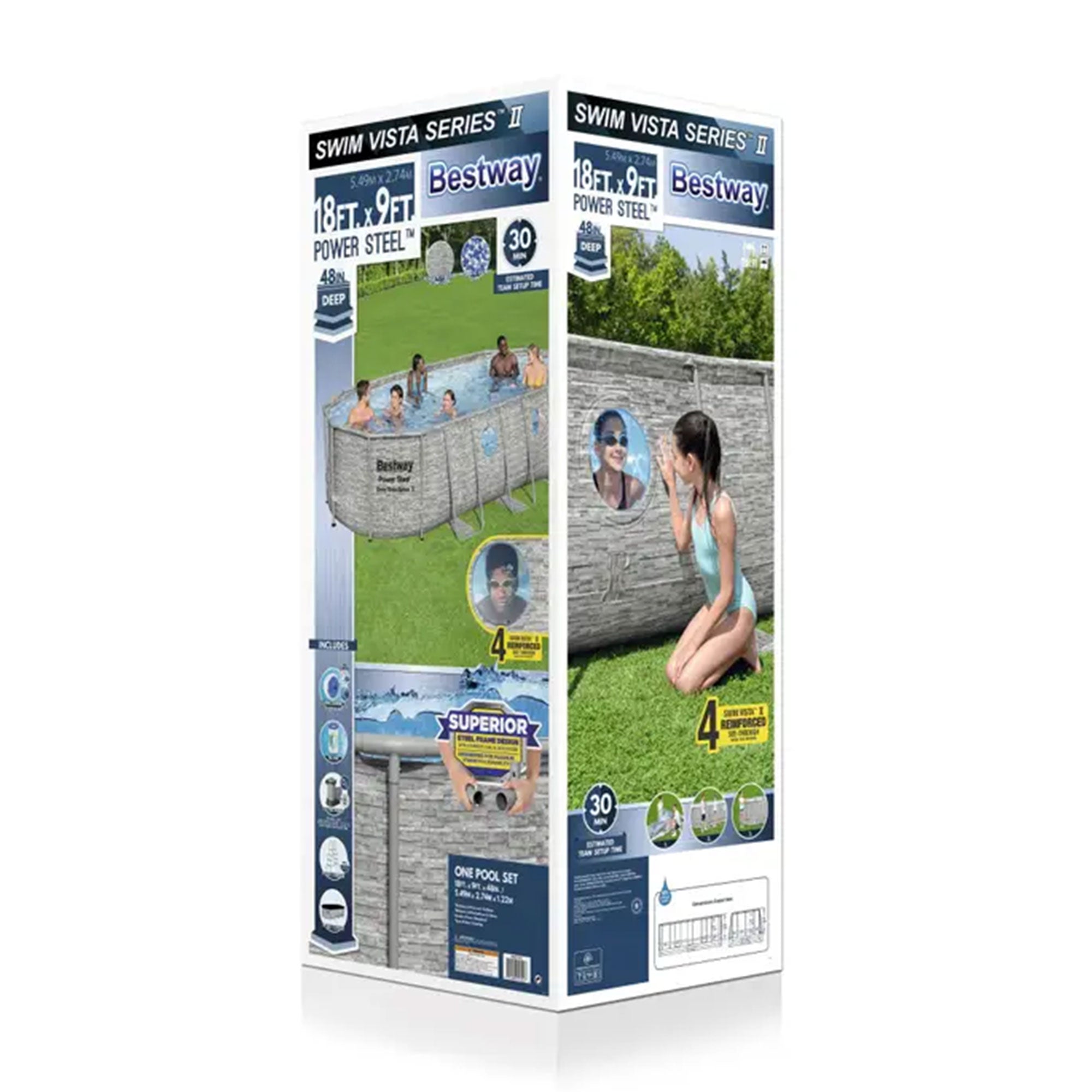 Bestway Power Steel Swim Vista 18ft x 9ft x 48in Above Ground Swimming Pool Set - VMInnovations