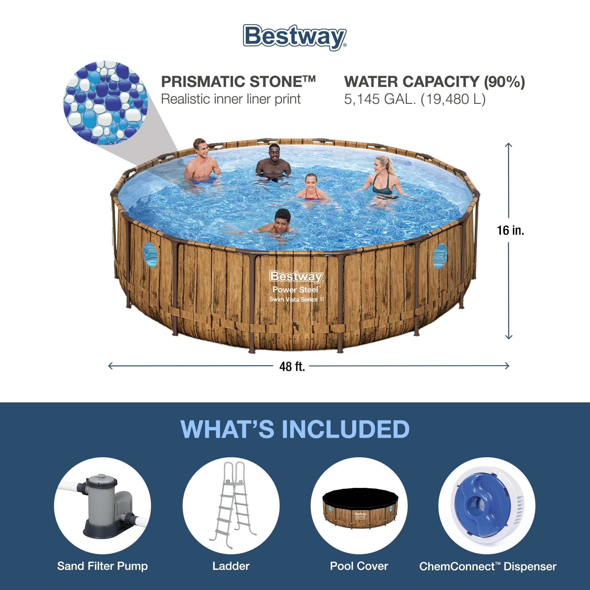 Bestway 16ft x 4ft Power Steel Swim Above Ground Swimming Pool Set & Pump (Used) - VMInnovations