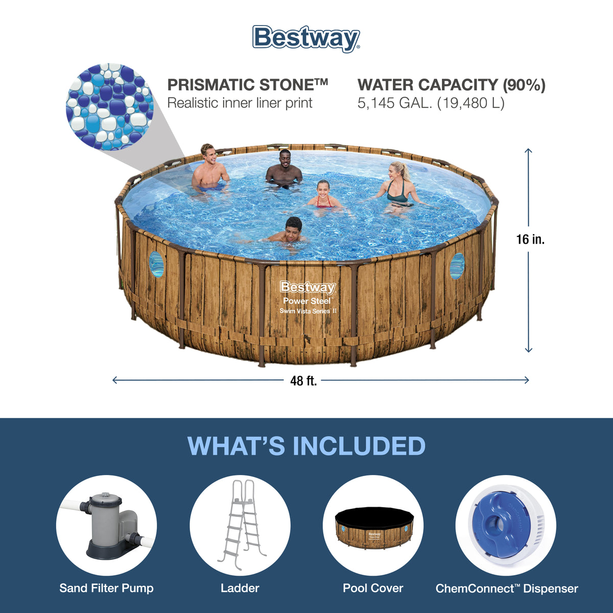 Bestway 16ftx4ft Power Steel Swim Vista Above Ground Pool Set & Pump (For Parts)