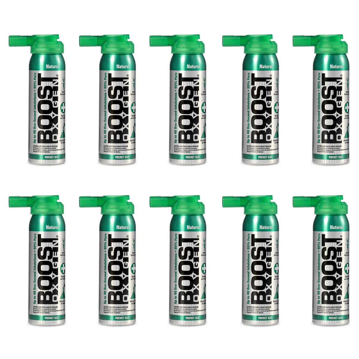 Boost Oxygen Natural Portable 2L Canned Oxygen Canister, Flavorless (10 Pack)