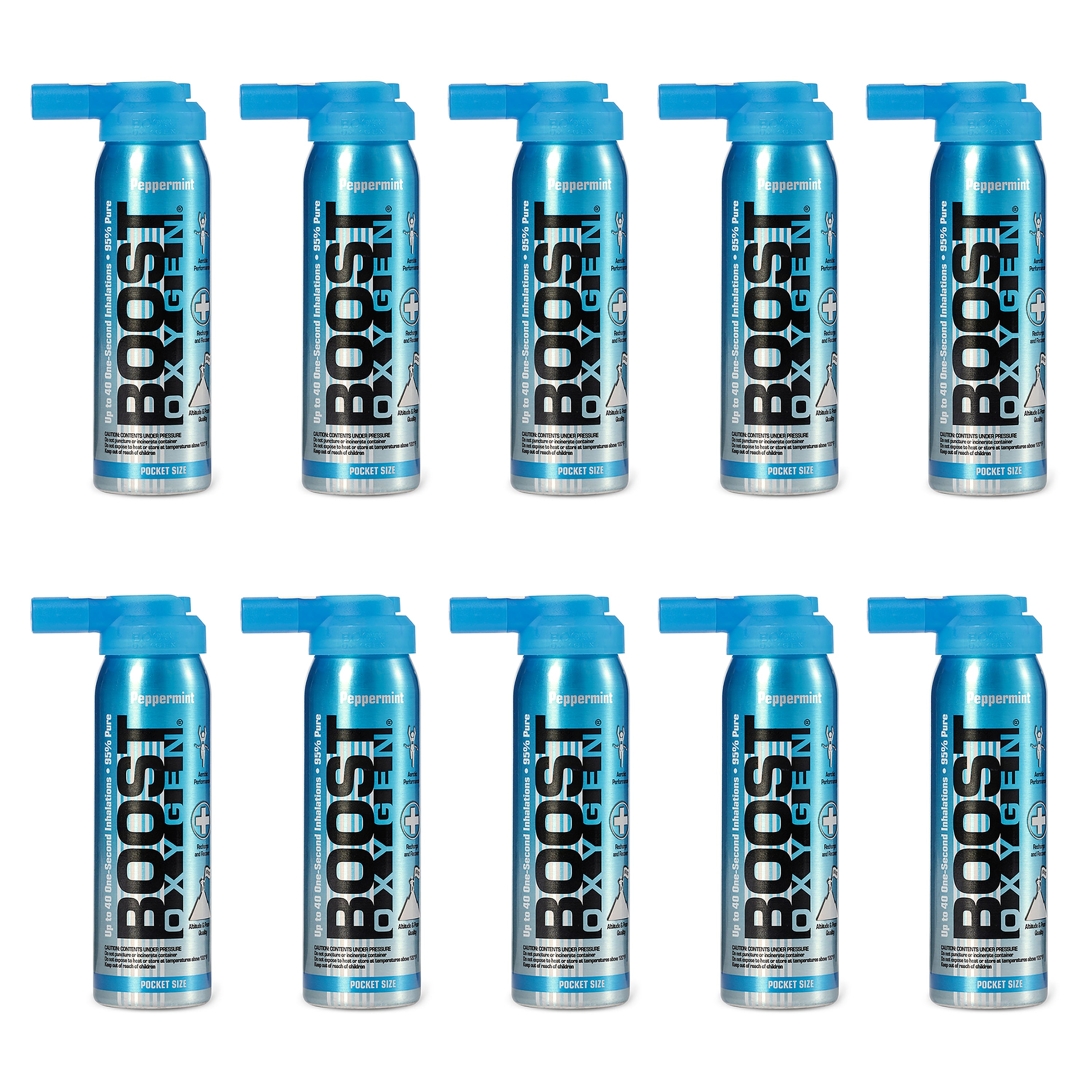 Boost Oxygen Canned 2 Liter Portable Pocket Size Oxygen, Peppermint (10 Pack)