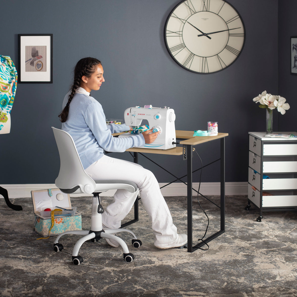 Sew Ready Dart Sewing Table Workstation w/ Folding Top, Black/Brown (For Parts)