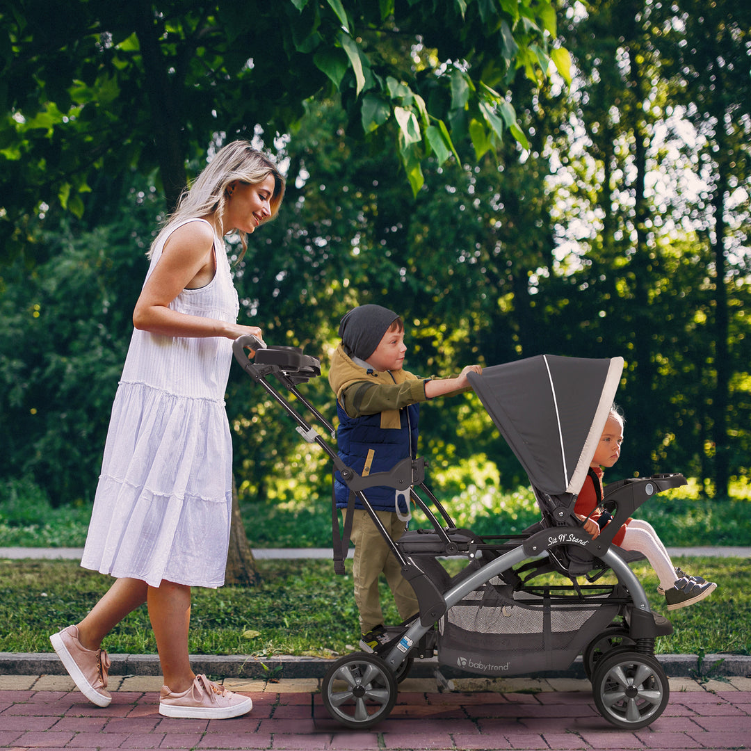 Baby Trend Sit N' Stand Easy Fold Travel Toddler/Baby Double Stroller, Magnolia - VMInnovations