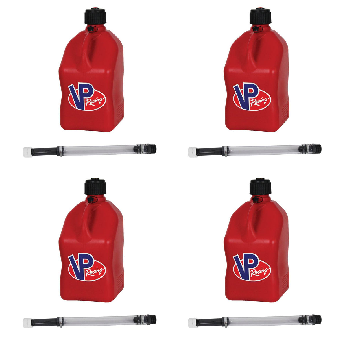 VP Racing Fuels 5.5 Gallon Utility Jugs with Deluxe Filler Hoses, Red (4 Pack)