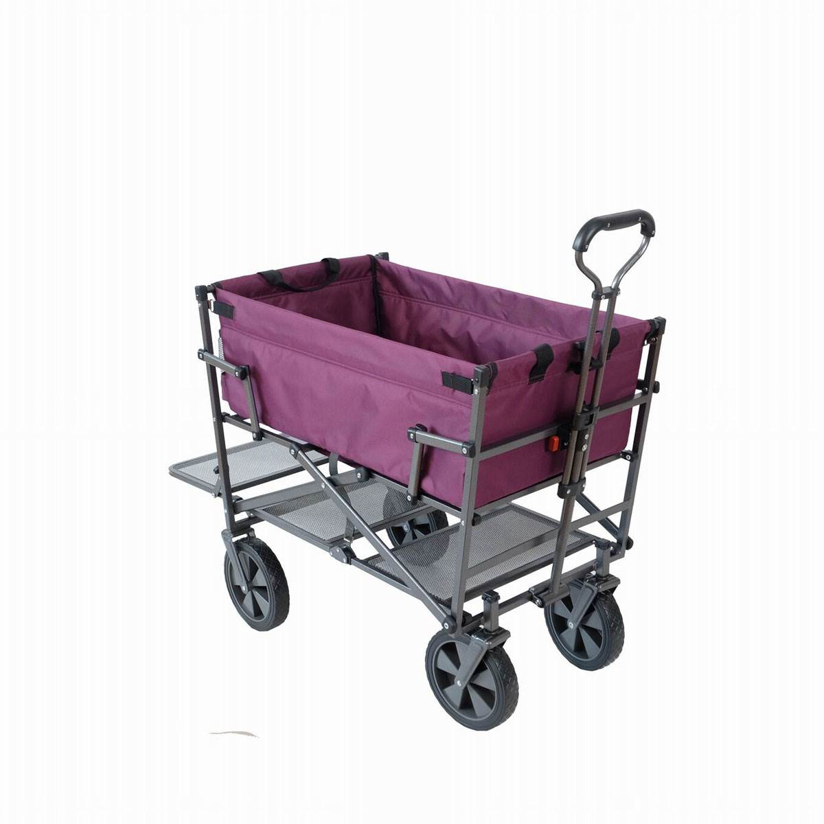 Mac Sports Heavy Duty Steel Double Decker Yard Cart Wagon, Purple (2 Pack)