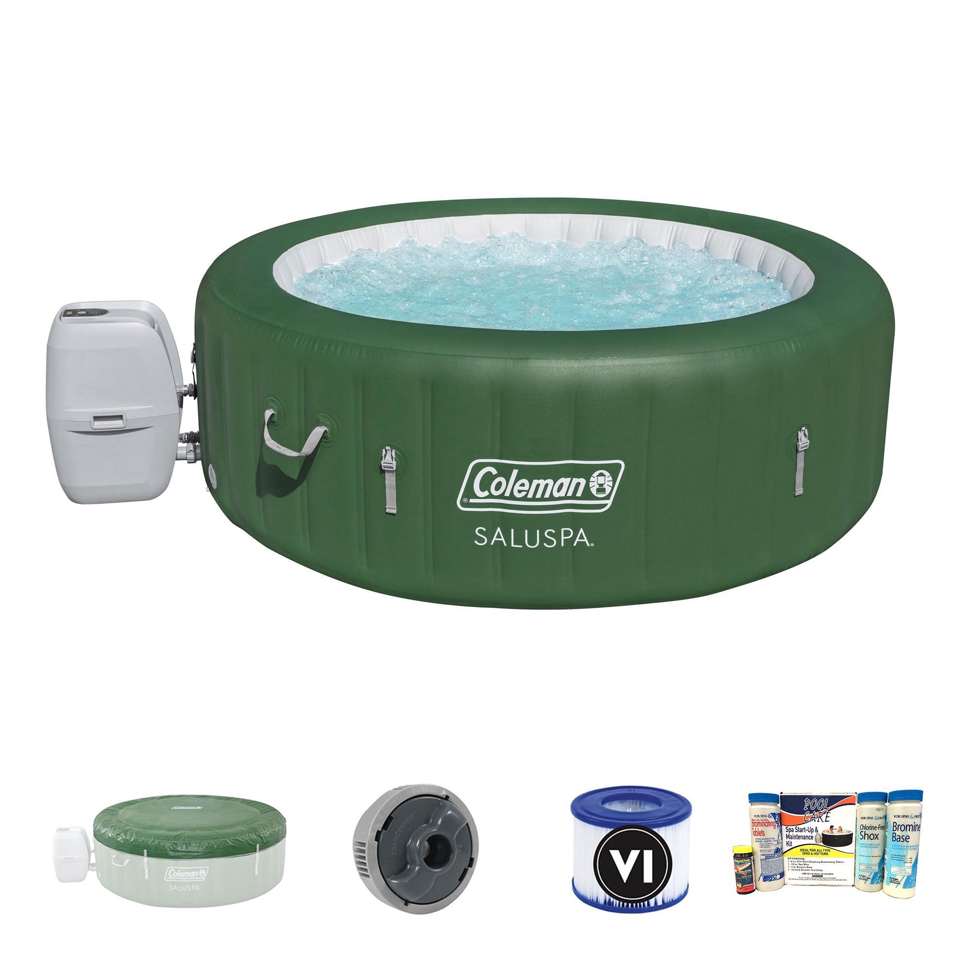 Coleman SaluSpa 6 Person Inflatable Outdoor Hot Tub w/ Chemical Maintenance Kit