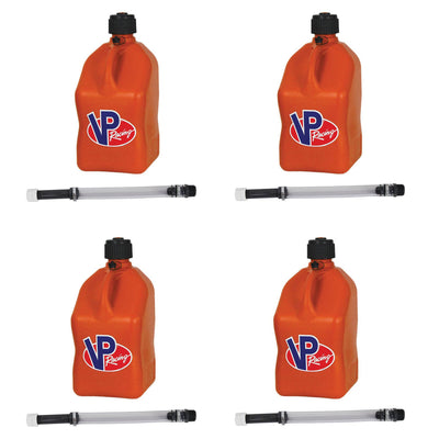 VP Racing 5.5 Gallon Utility Jugs w/ Deluxe Filler Hoses, Orange (4 Pack)