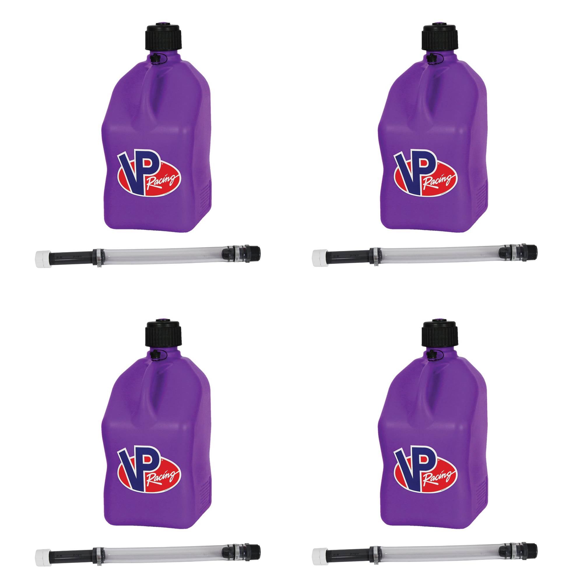 VP Racing 5.5 Gallon Utility Jugs w/ Deluxe Filler Hoses, Purple (4 Pack)