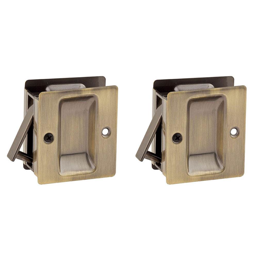 Kwikset Notch Hall and Closet Sliding Door Pocket Lock, Antique Brass (2 Pack)