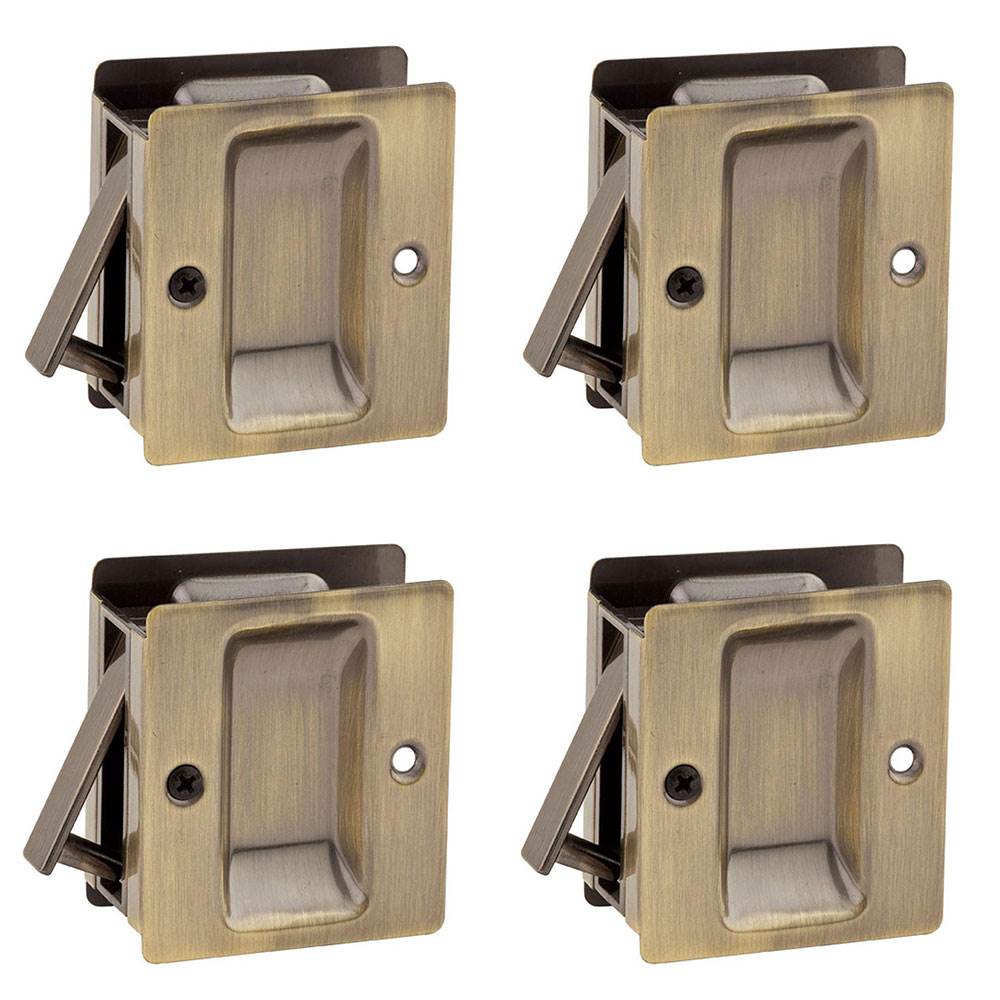 Kwikset Notch Hall and Closet Sliding Door Pocket Lock, Antique Brass (4 Pack)