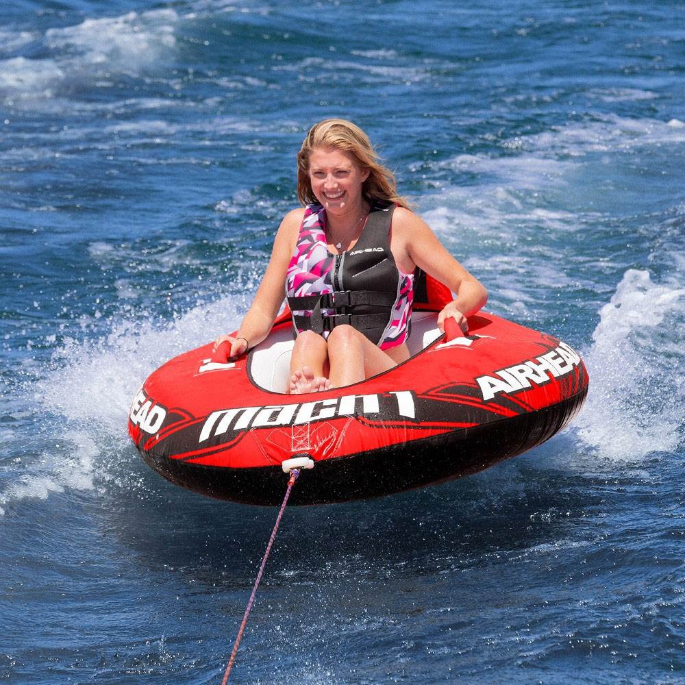 Airhead Mach 1 Inflatable Single Rider Towable Lake Ocean Water Tube Float, Red - VMInnovations