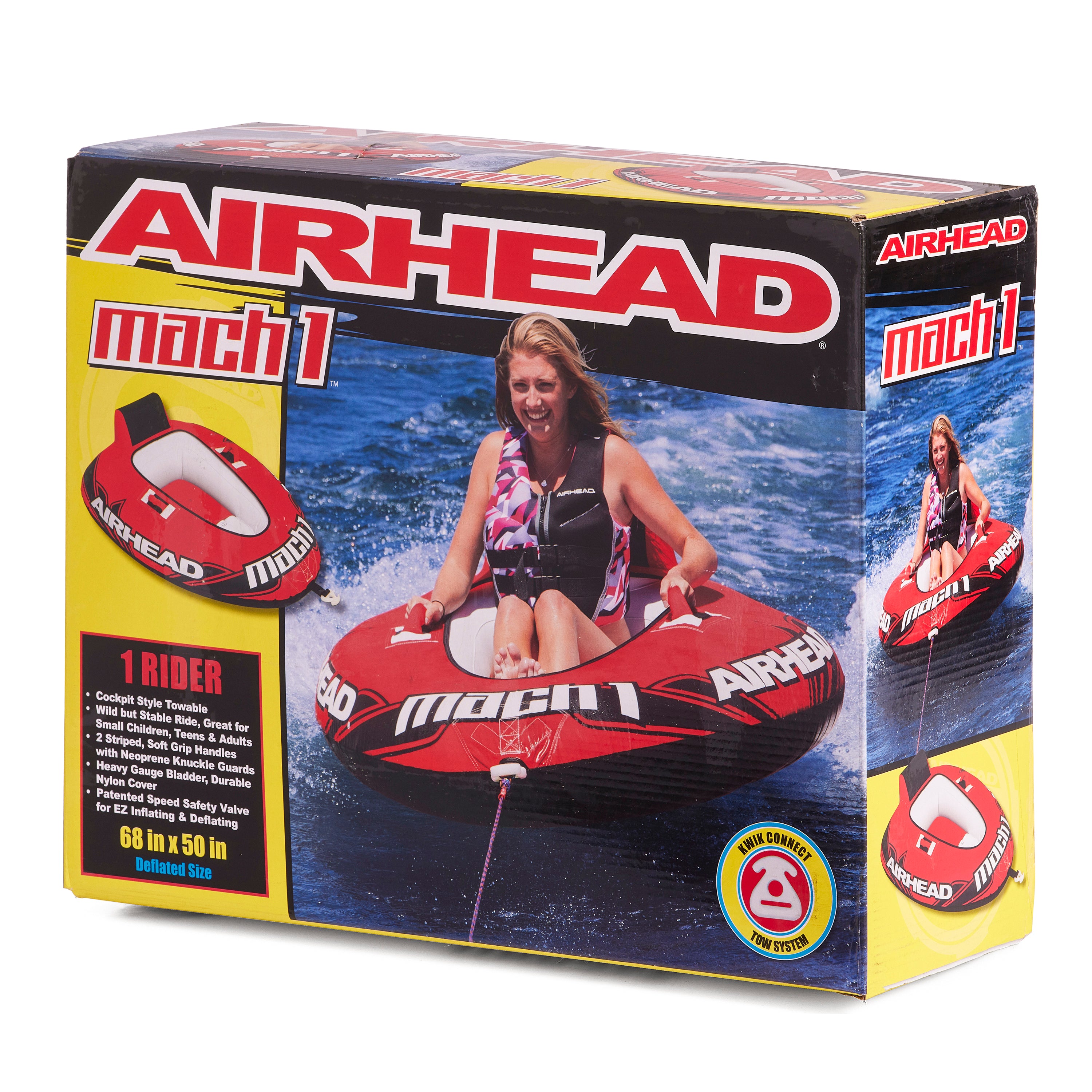 Airhead Mach 1 Inflatable Single Rider Towable Lake Ocean Water Tube Float, Red - VMInnovations