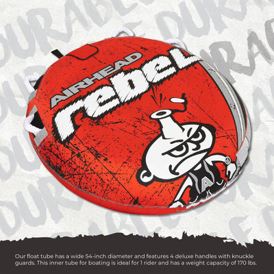 Airhead Rebel 54" 1 Person Durable Red Towable Tube Kit with Rope and 12V Pump