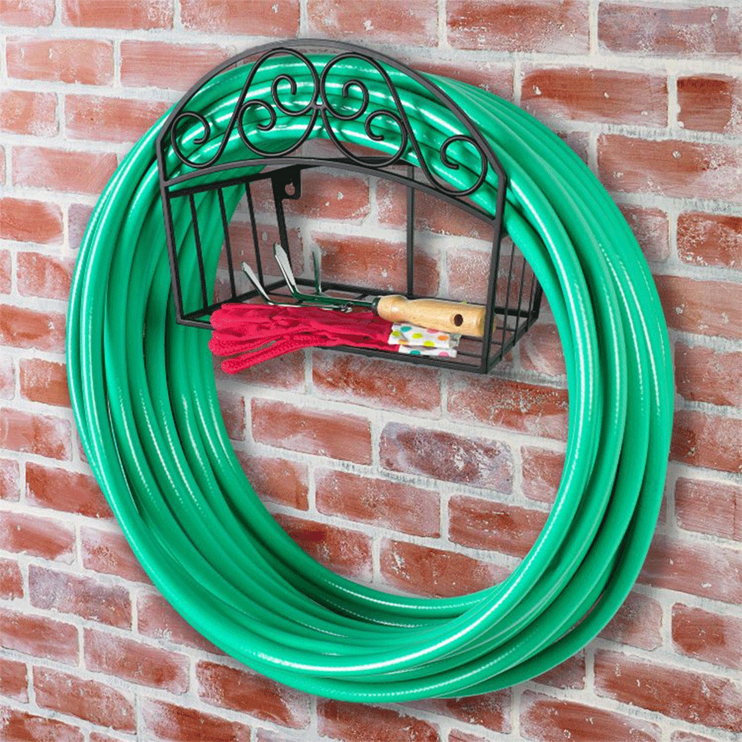 Liberty Garden 125 Foot Garden Hose Butler with Shelf, Black (Open Box) - VMInnovations