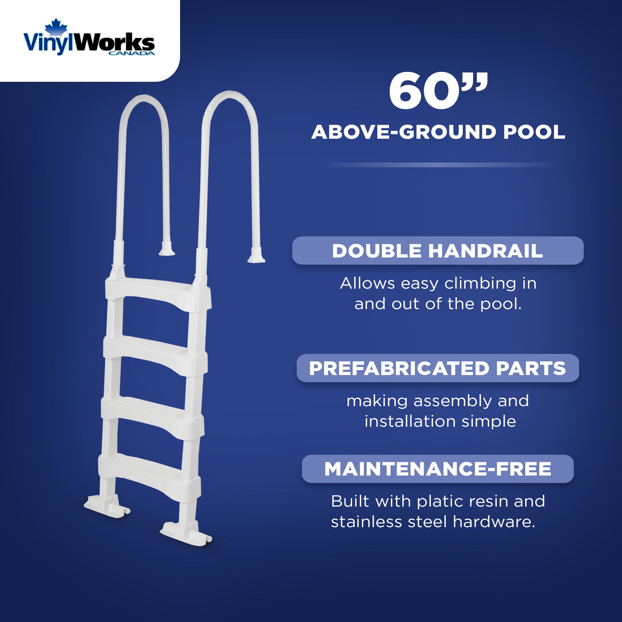 Vinyl Works In-Pool 4 Step Ladder for 60 Inch Swimming Pool Walls, White (Used) - VMInnovations