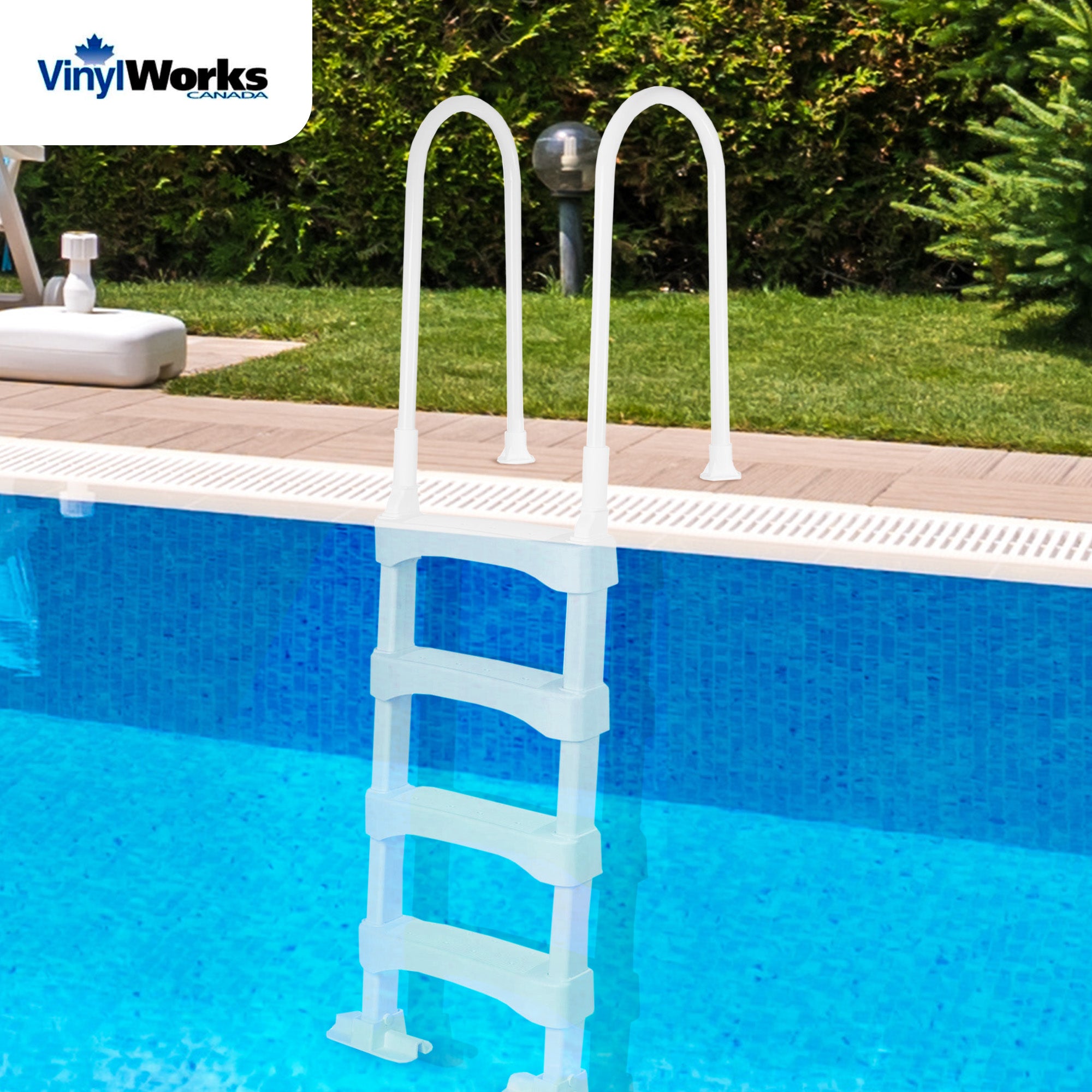 Vinyl Works In-Pool 4 Step Ladder for 60 Inch Swimming Pool Walls, White (Used) - VMInnovations