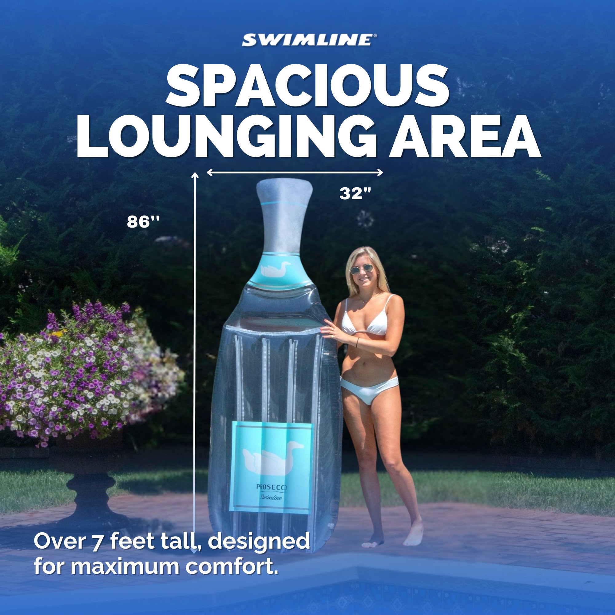 Swimline 90650 Inflatable 86" Prosecco Bottle Pool Float Water Raft Lounger - VMInnovations