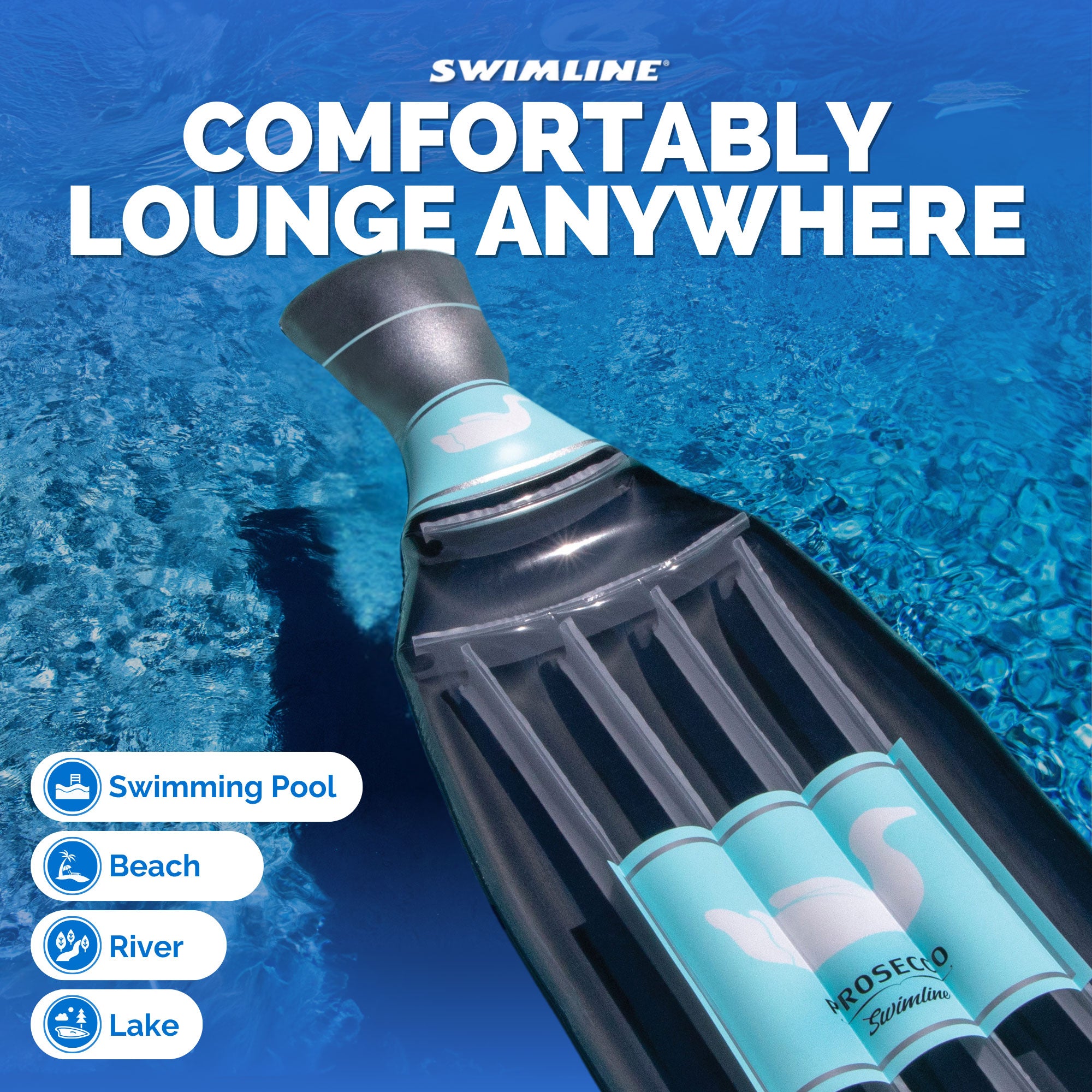 Swimline 90650 Inflatable 86" Prosecco Bottle Pool Float Water Raft Lounger - VMInnovations
