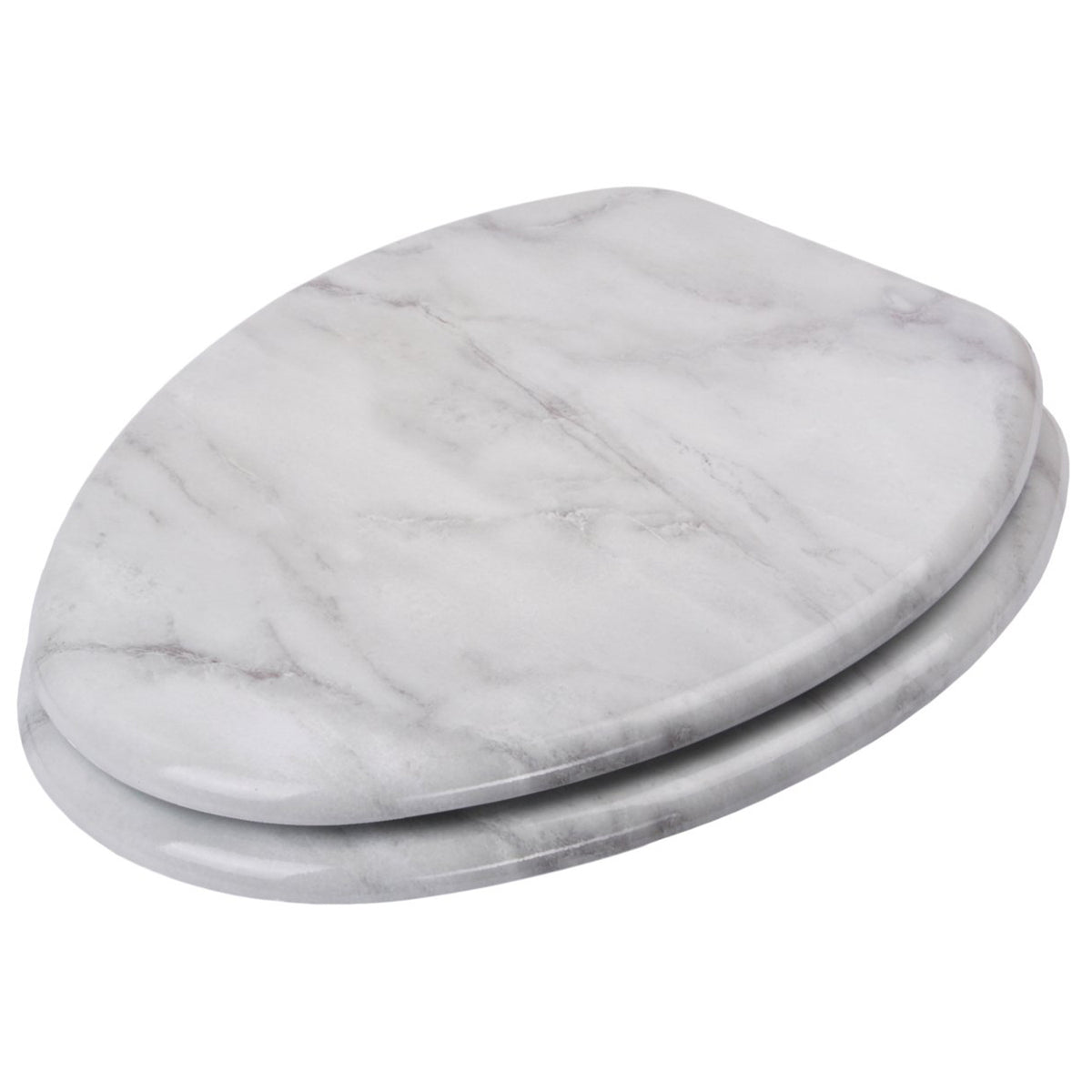 Sanilo Elongated Close Molded Wood Adjustable Toilet Seat, Marble, (Open Box)