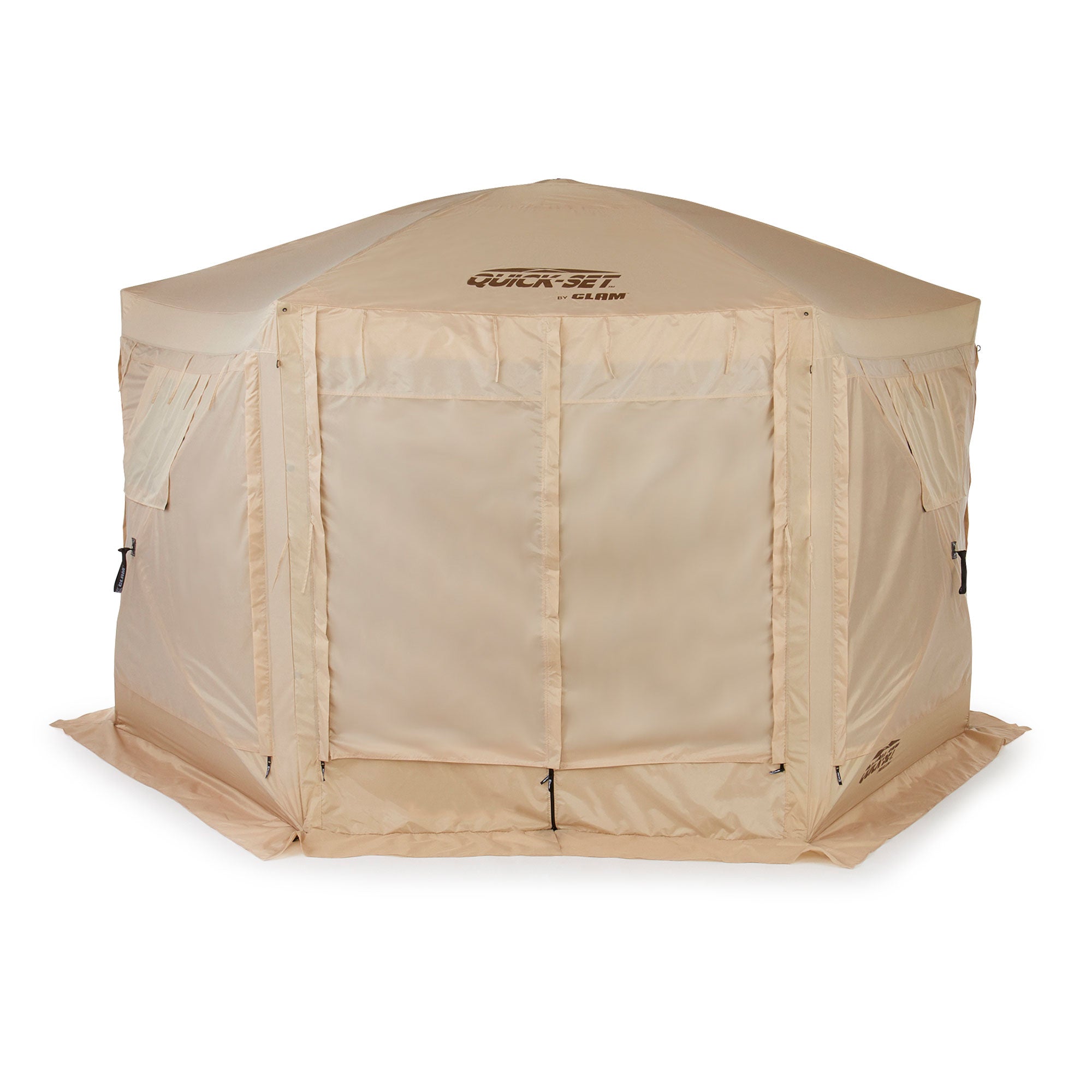 Clam Quick Set Pavilion Camping Outdoor Gazebo Canopy Shelter, Tan (Open Box) - VMInnovations