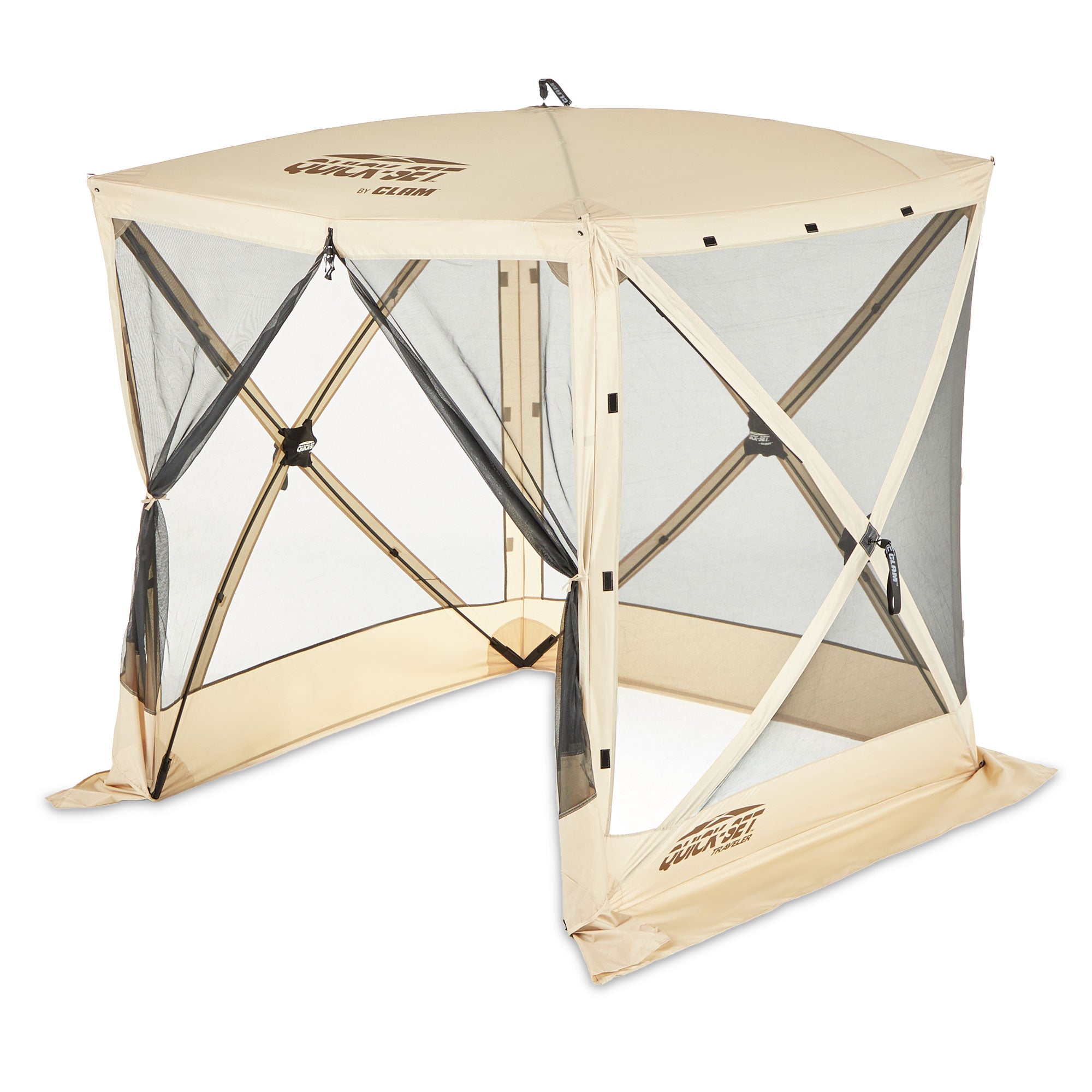Traveler Portable Camping Gazebo Canopy Shelter, Tan (Open Box) - VMInnovations