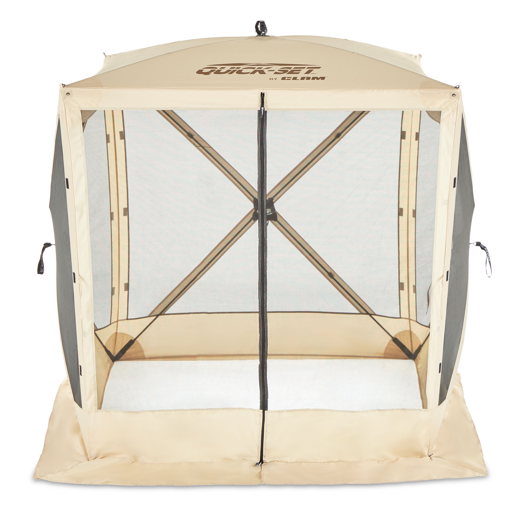 CLAM Quick-Set Traveler 6 x 6 Ft Portable Outdoor 4 Sided Canopy Shelter, Tan - VMInnovations