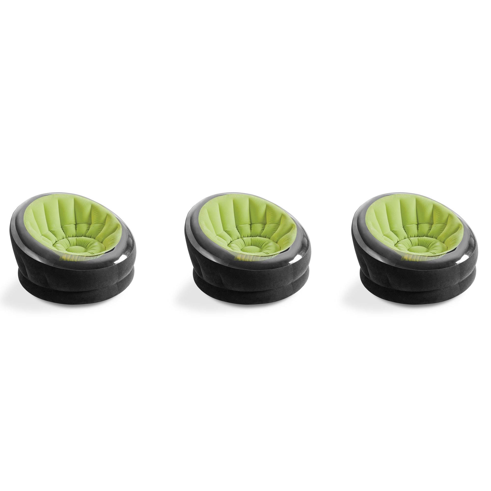 Intex Empire Inflatable Lounge Dorm Camping Chair for Adults, Green (3 Pack) - VMInnovations