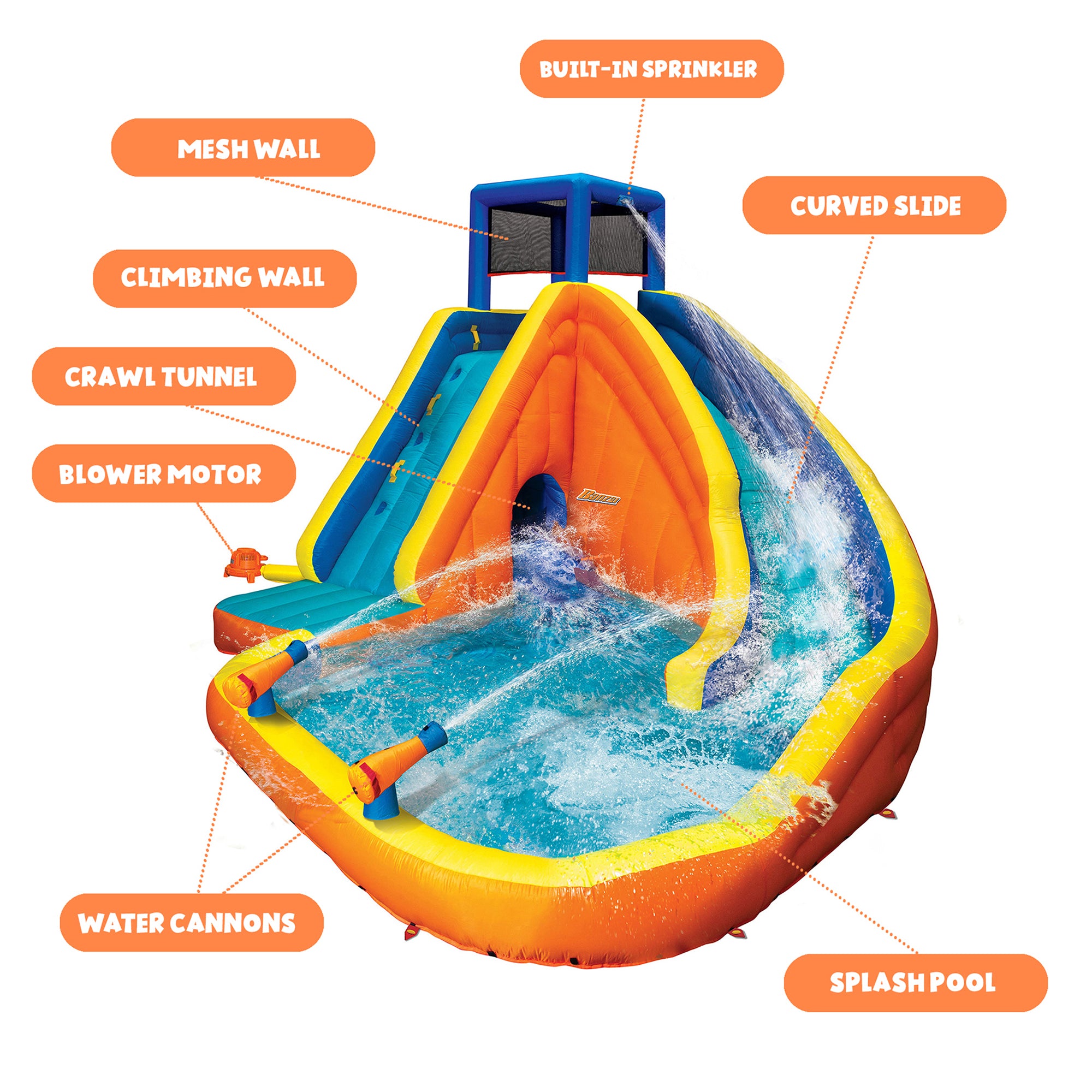 Banzai Sidewinder Falls Inflatable Water Park Pool with Slide and Water Cannons