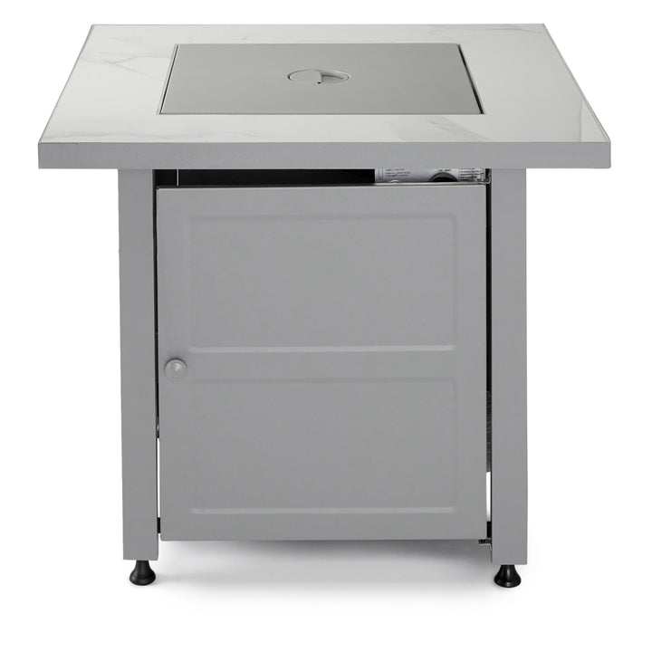 Endless Summer Outdoor Fire Pit Table with Faux Marble Finish, Black Glass - VMInnovations