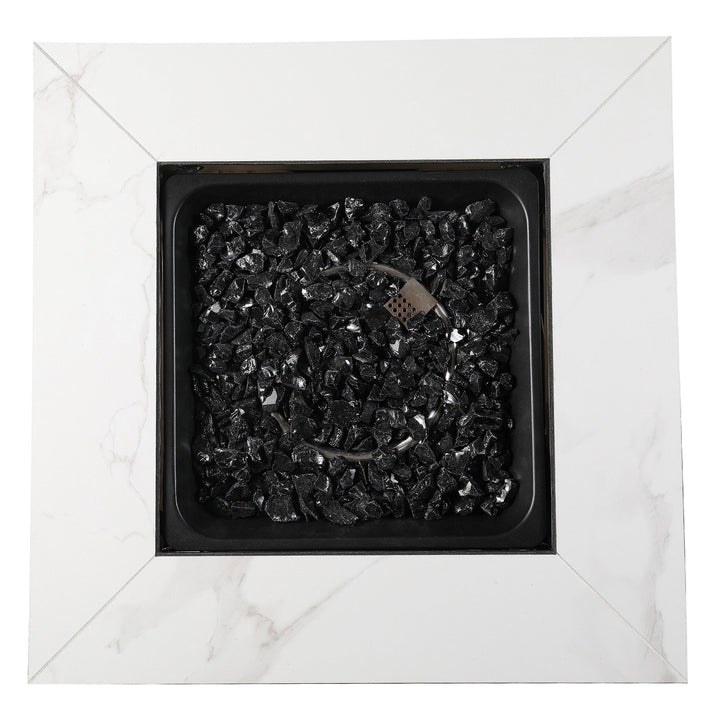 Endless Summer Outdoor Fire Pit Table with Faux Marble Finish, Black Glass - VMInnovations