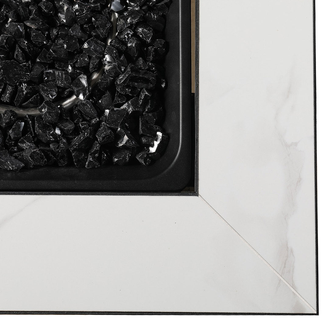 Endless Summer Outdoor Fire Pit Table with Faux Marble Finish, Black Glass - VMInnovations