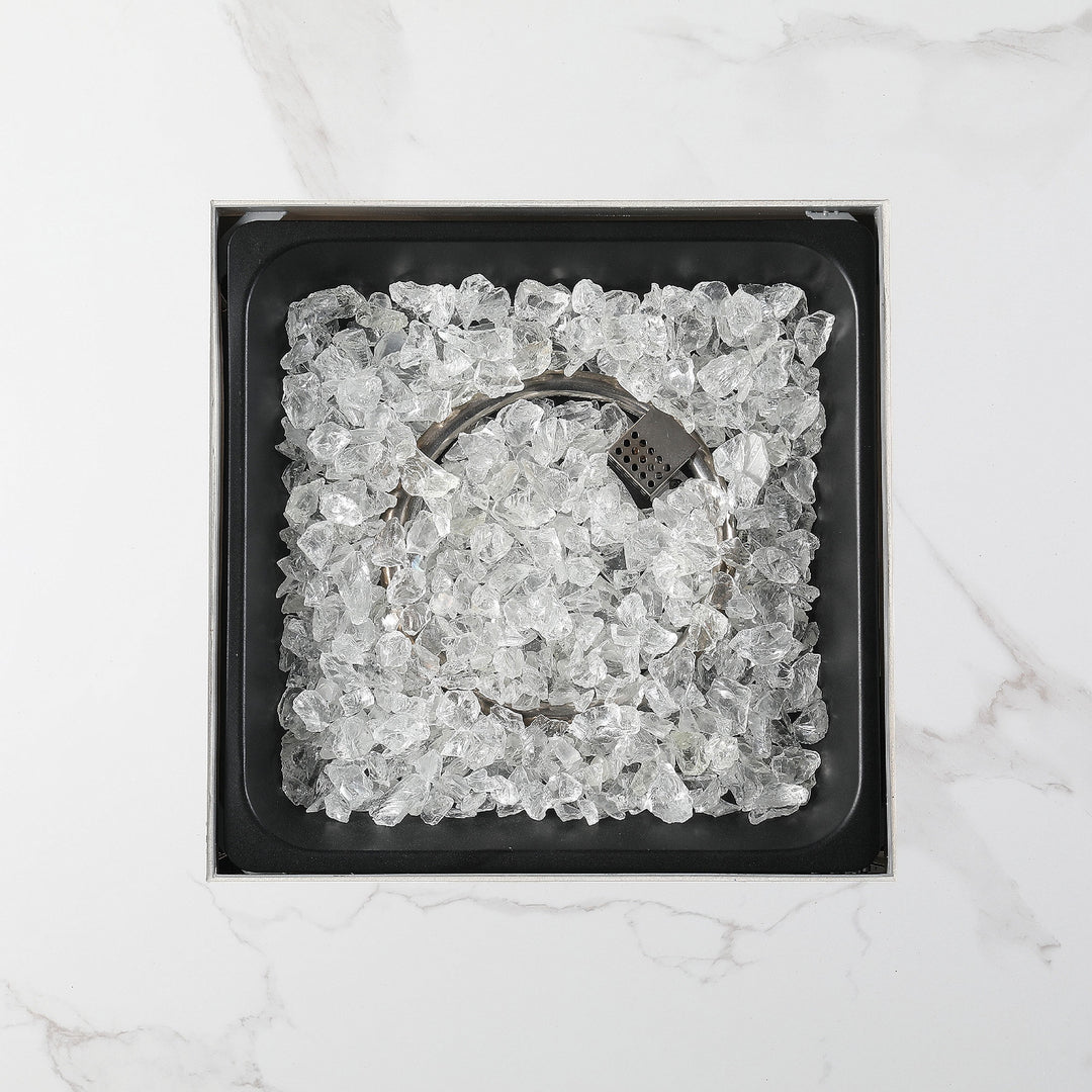 Endless Summer Outdoor Fire Pit Table with Faux Marble Finish, White Glass - VMInnovations