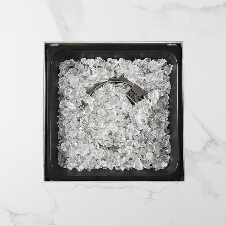 Endless Summer Outdoor Fire Pit Table with Faux Marble Finish, White Glass - VMInnovations