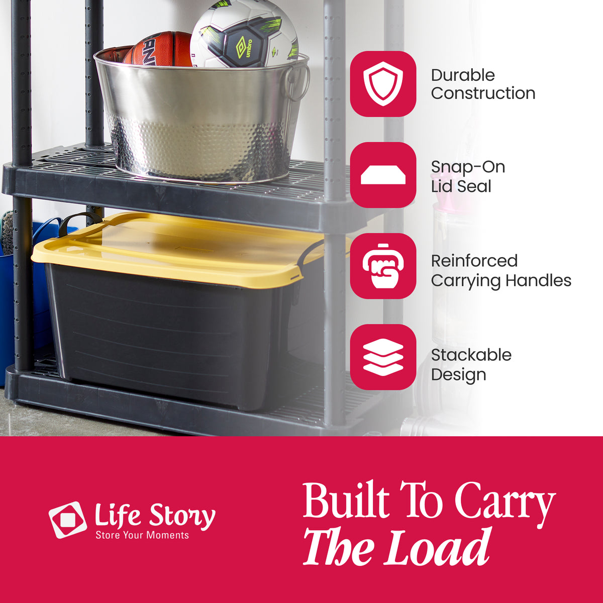 Life Story 55 Quart Stackable Storage Bin, Heavy Duty Lidded Container, 6 Pack