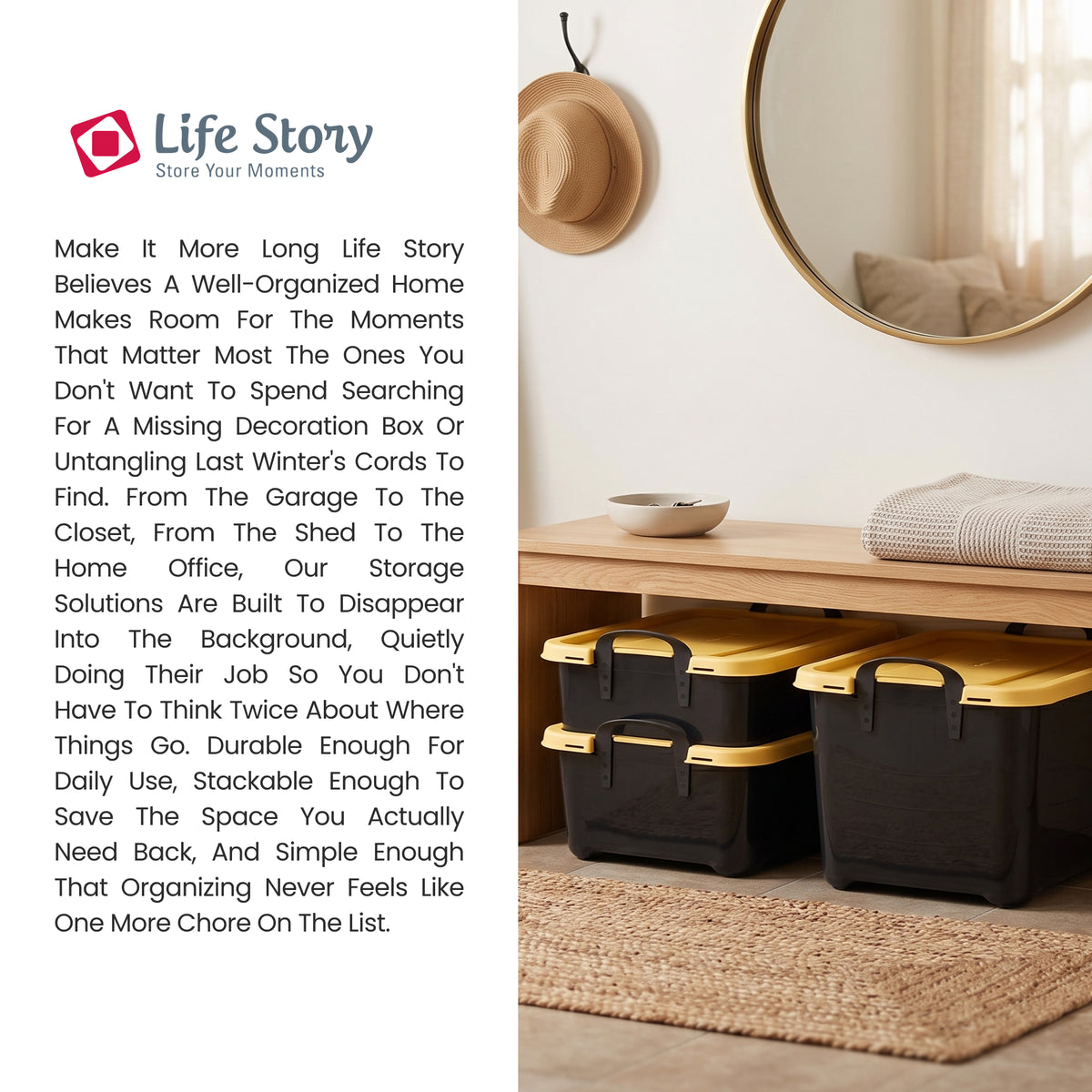 Life Story 55 Quart Stackable Storage Bin, Heavy Duty Lidded Container, 6 Pack