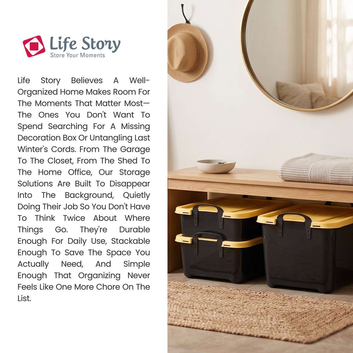 Life Story 55 Quart Stackable Storage Bin, Heavy Duty Lidded Container, 18 Pack