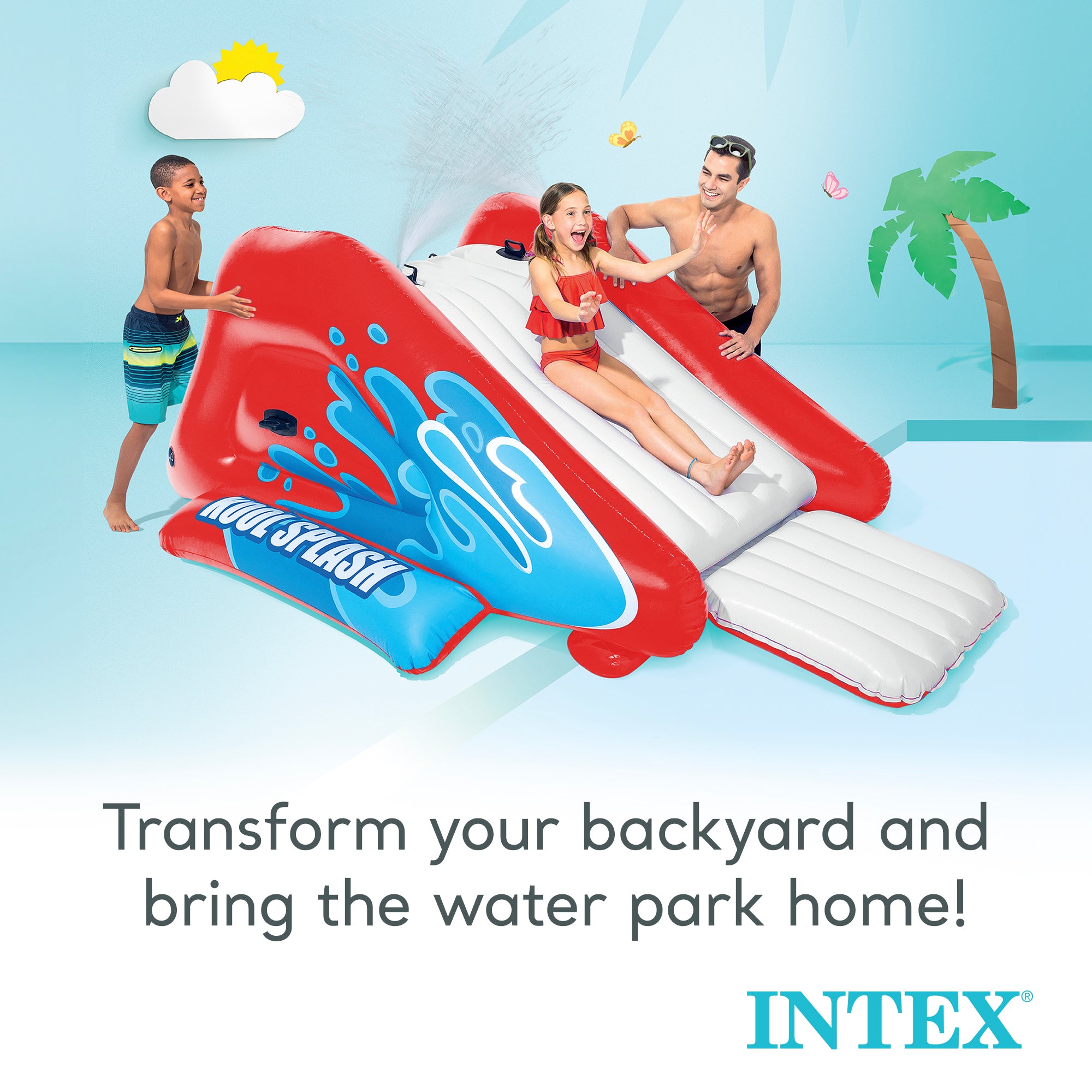 Intex Kool Splash Inflatable Pool Water Slide Play Center with Sprayer, Red - VMInnovations