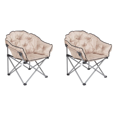 Mac Sports Foldable Padded Outdoor Club Chair with Carry Bag, Beige (2 Pack)